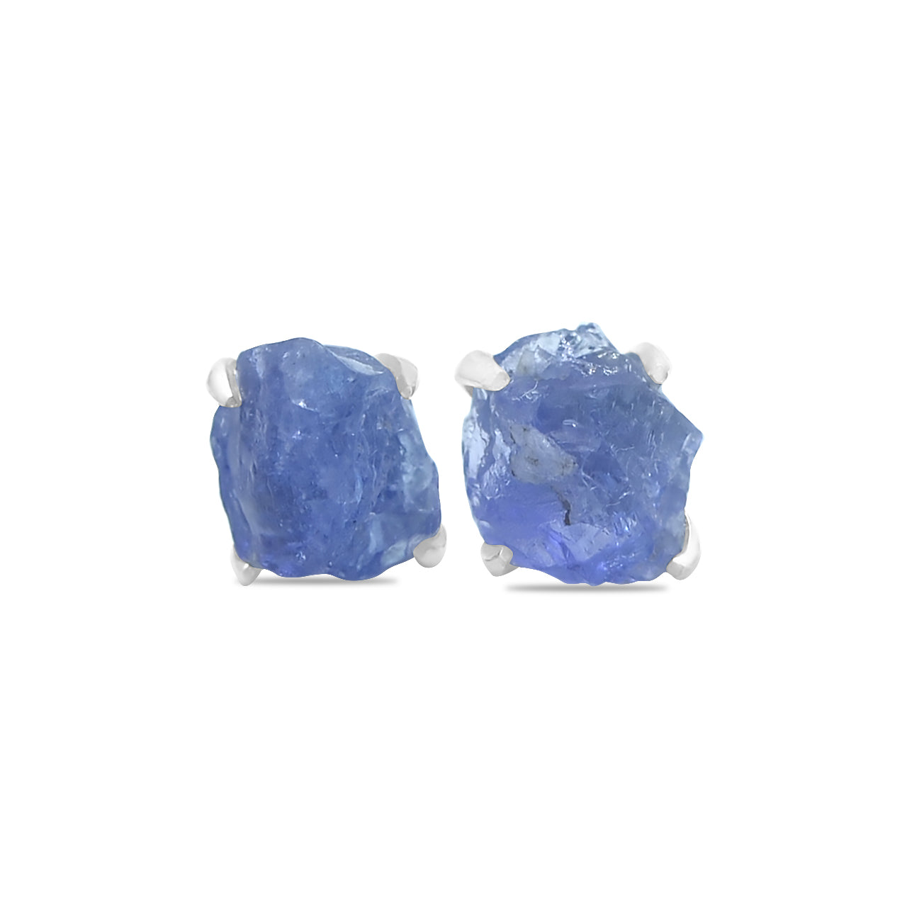 Starborn Rough Tanzanite Post Earrings Prong Set in Sterling Silver