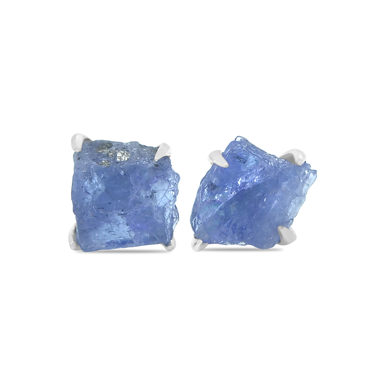 Juego de puntas de aretes tipo poste de tanzanita en bruto Starborn en plata de ley