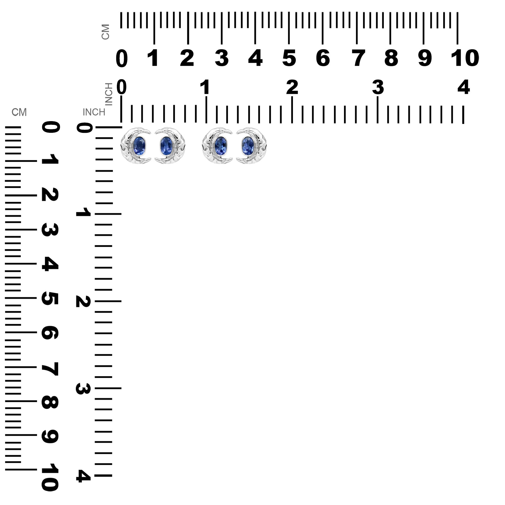 Starborn Faceted Oval Tanzanite Post Earrings with Hammered Crescent Moon Accent in Sterling Silver