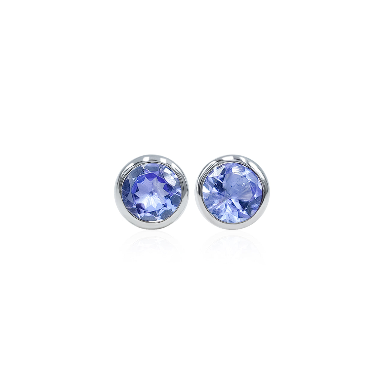 Starborn Tanzanite Faceted Round 4mm Bezel Style Post Earrings in Sterling Silver