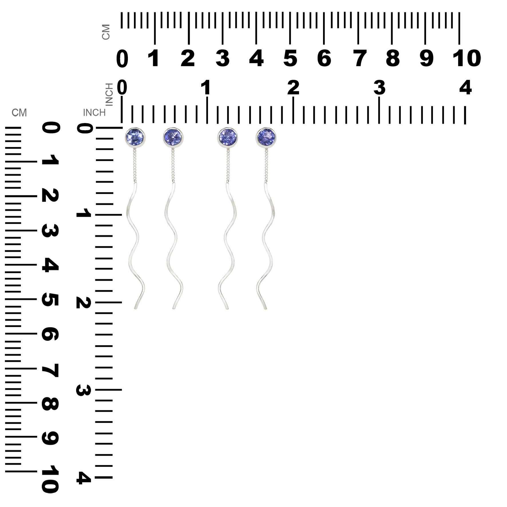 Starborn Faceted Tanzanite Stud Earrings with Flowing Curled Wire Drop in Sterling Silver