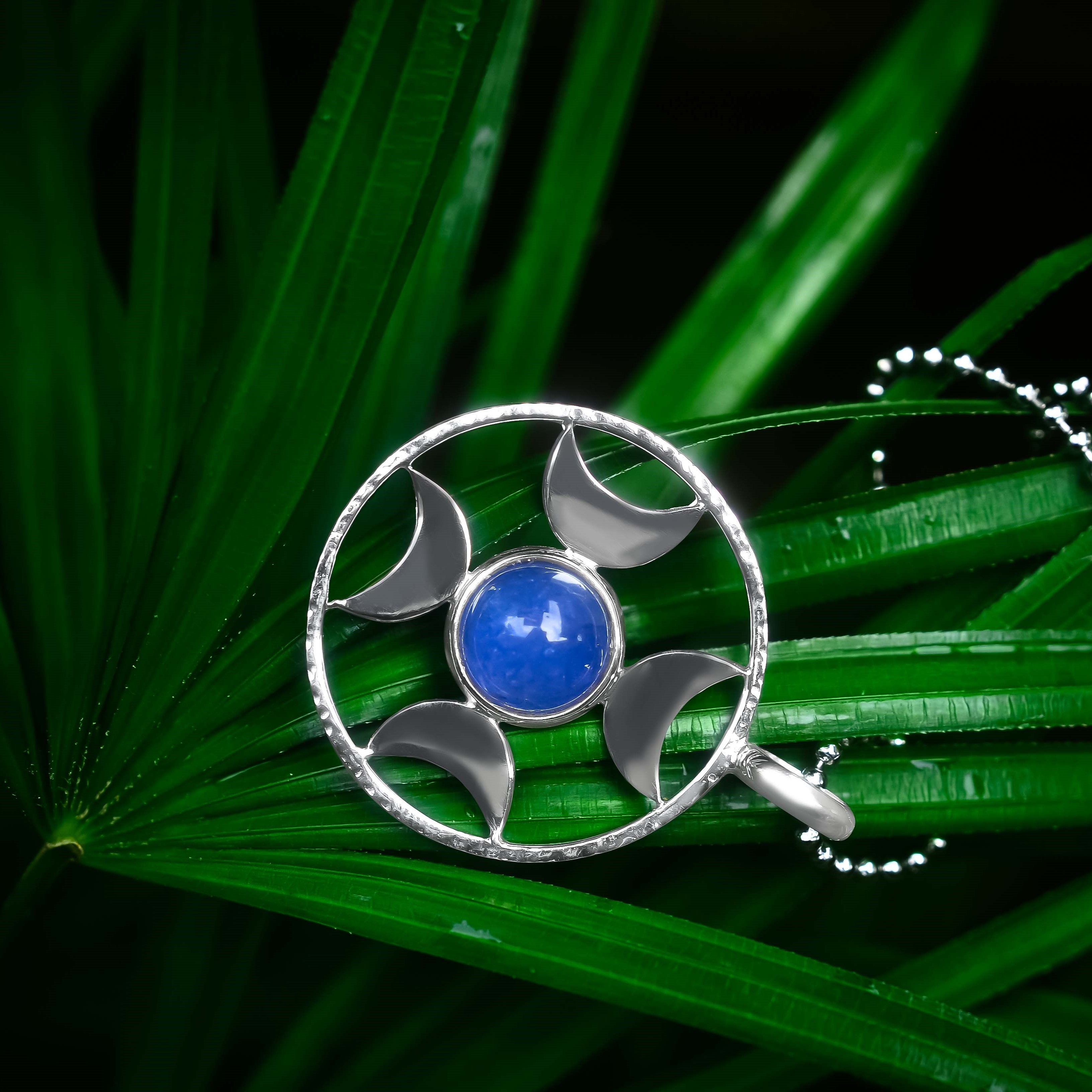 Starborn Tanzanite Sphere Directional Crescent Moon Pendant in Sterling Silver