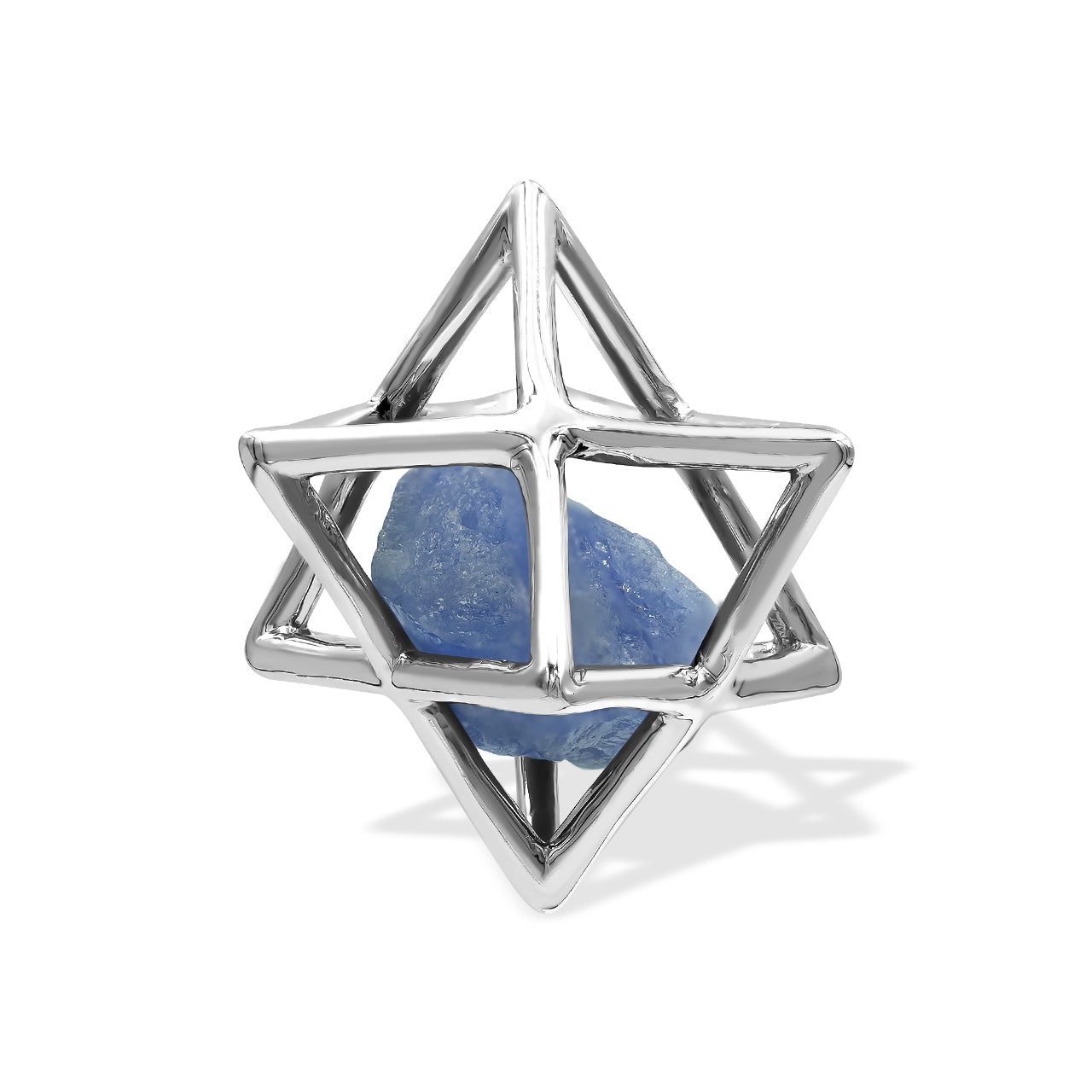 Starborn Natural Raw Tanzanite in Merkabah Sterling Silver Cage Pendant and Chain