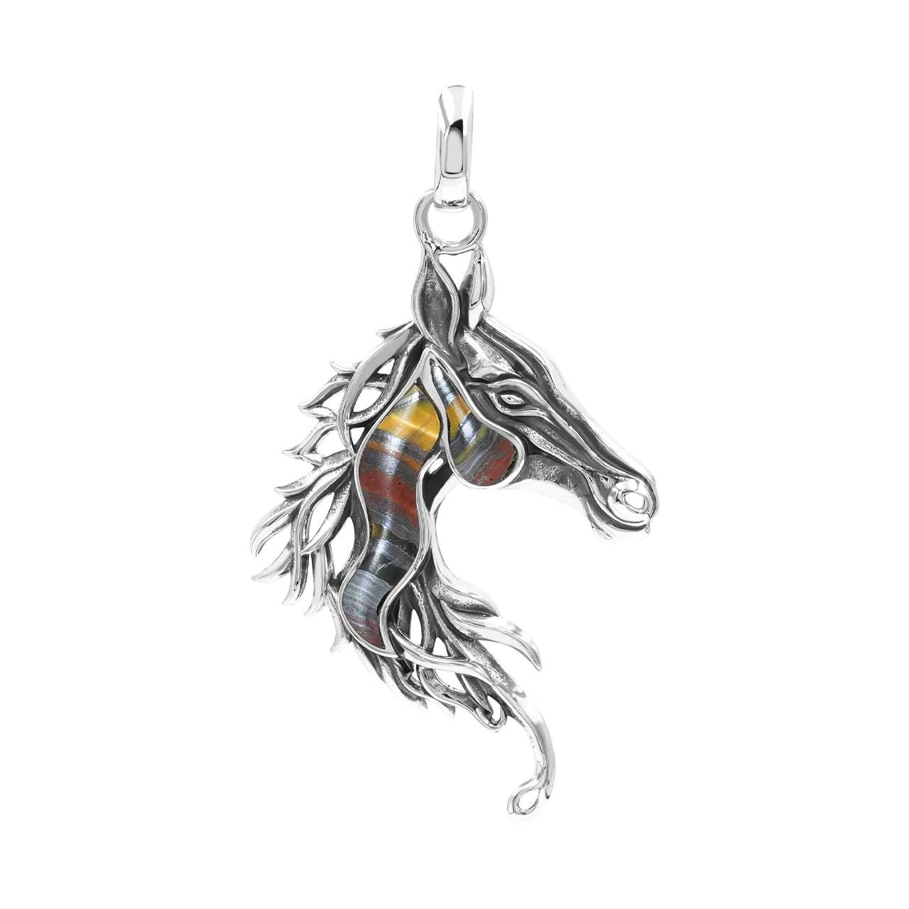 Starborn Tiger Iron Horse Head Pendant in Sterling Silver