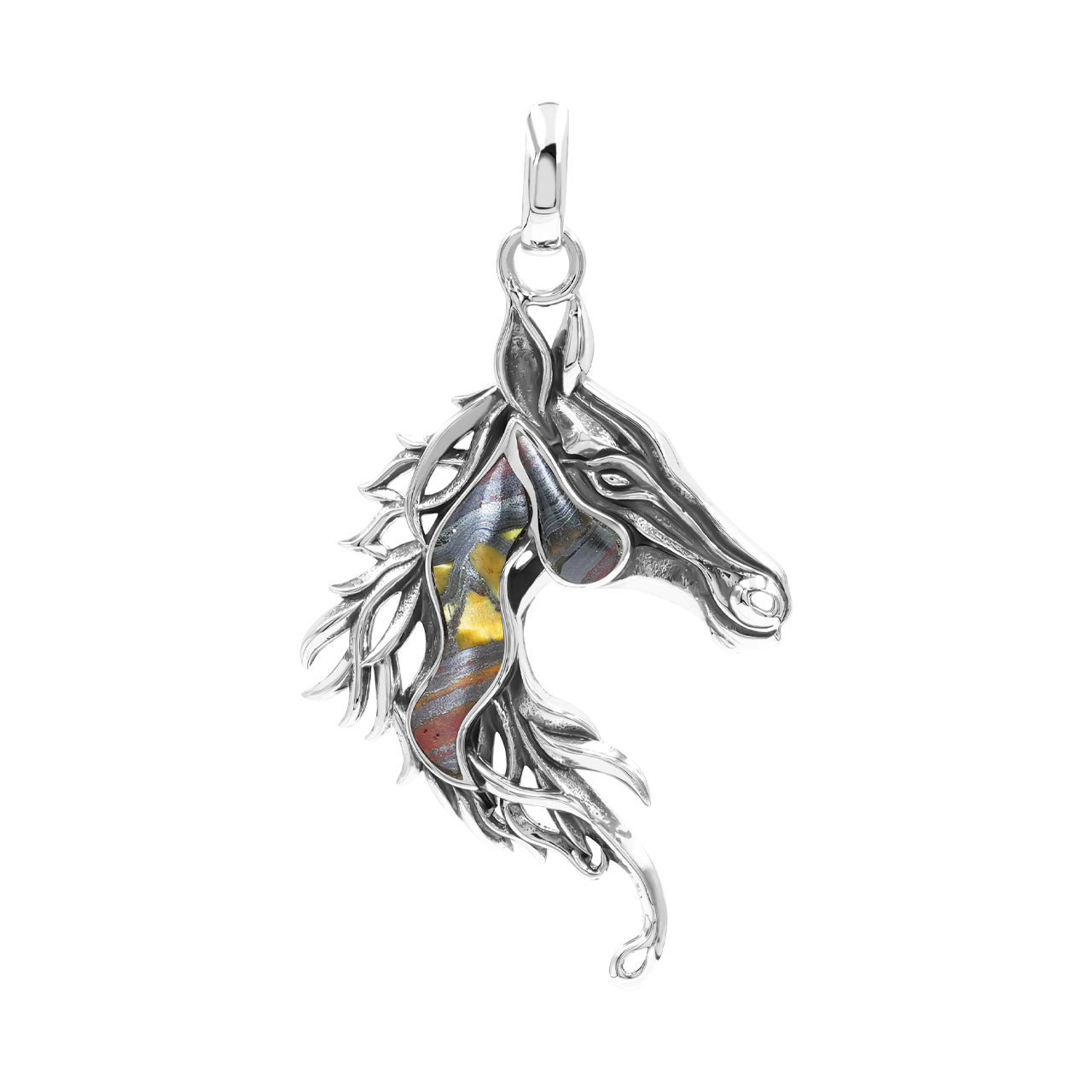 Starborn Tiger Iron Horse Head Pendant in Sterling Silver