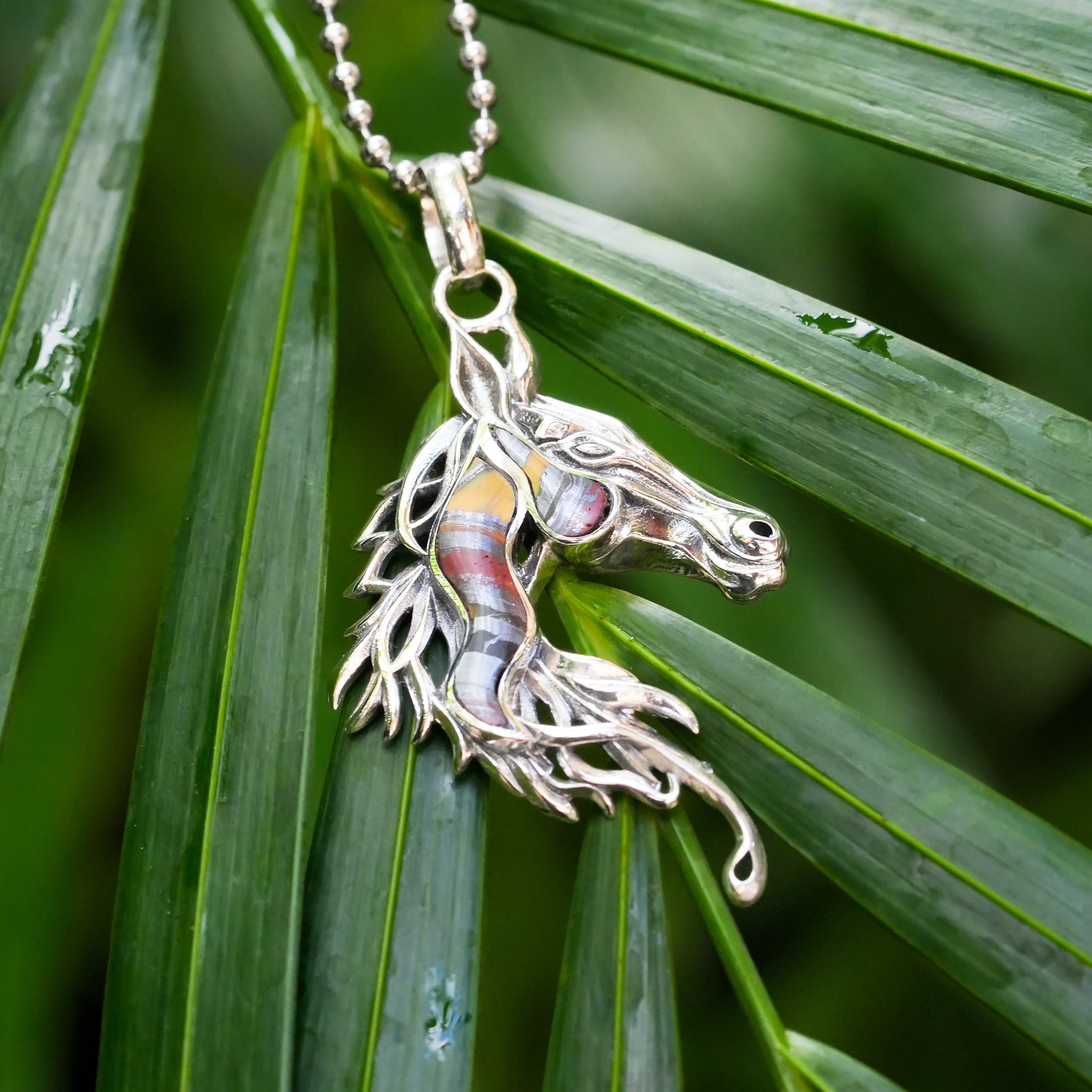 Starborn Tiger Iron Horse Head Pendant in Sterling Silver