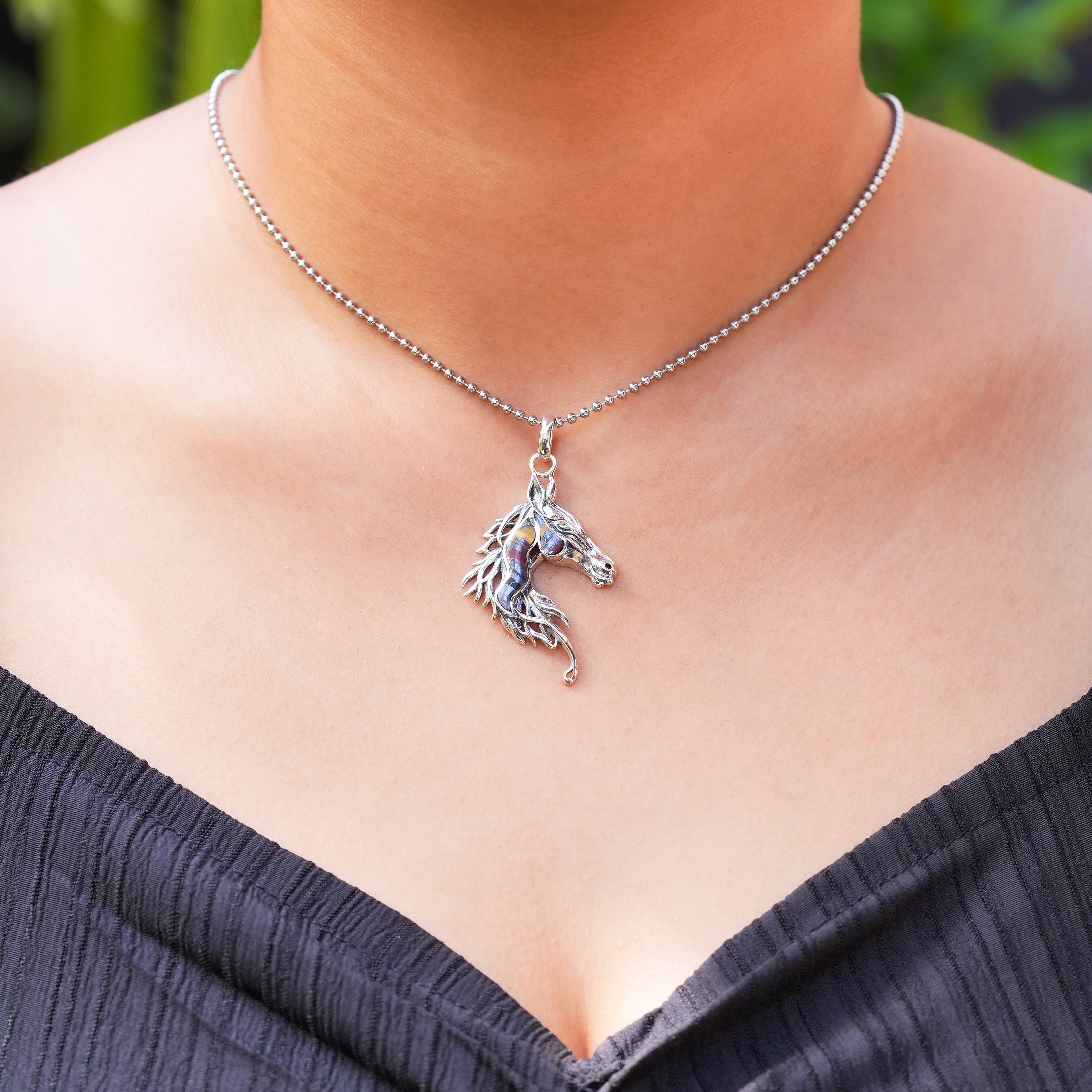 Starborn Tiger Iron Horse Head Pendant in Sterling Silver