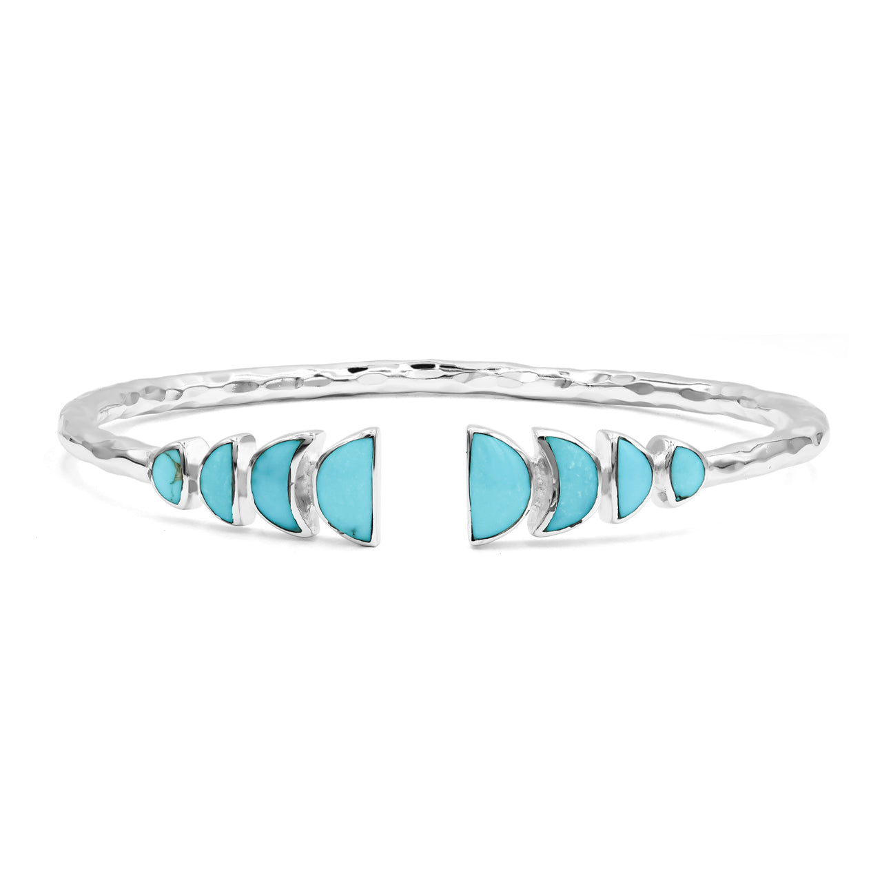Starborn Sleeping Beauty Turquoise with Partial Lunar Eclipse Design Open Bangle Bracelet in Sterling Silver