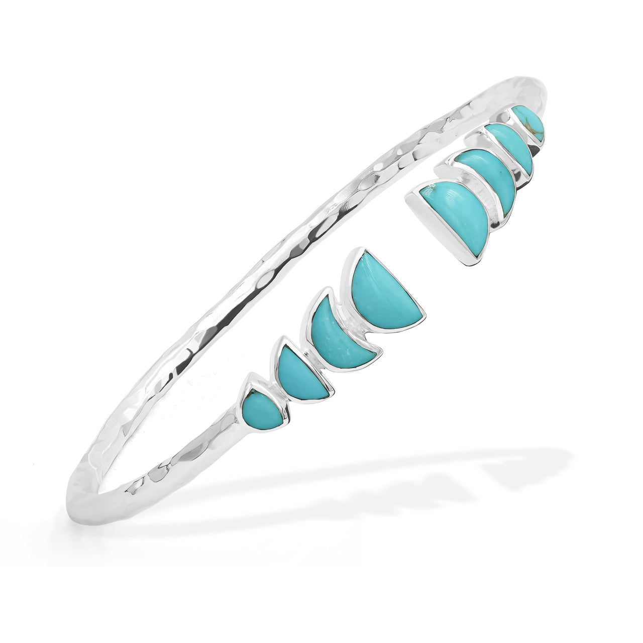 Starborn Sleeping Beauty Turquoise with Partial Lunar Eclipse Design Open Bangle Bracelet in Sterling Silver