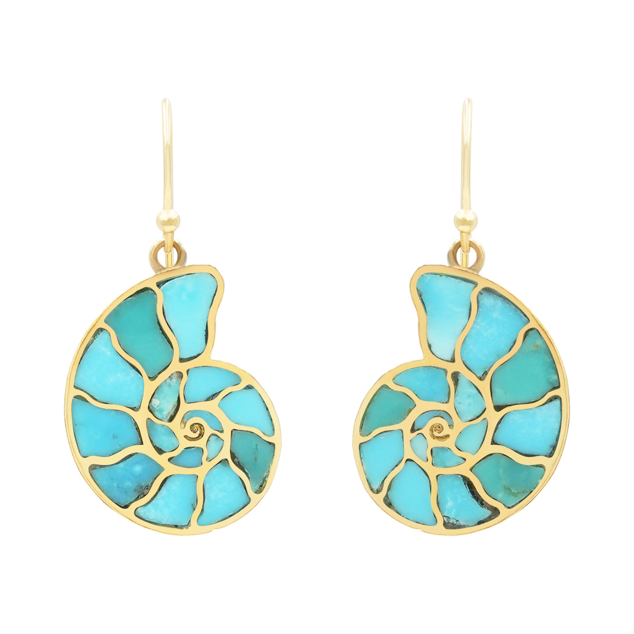 Starborn Nautilus Ammonite with Sleeping Beauty Turquoise Inlay Earrings