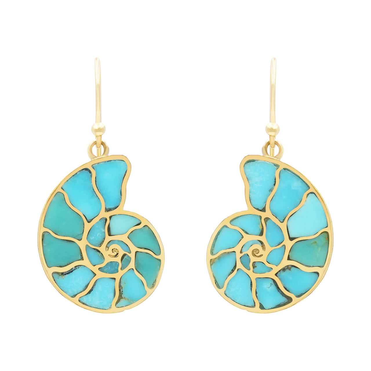 Starborn Nautilus Ammonite with Sleeping Beauty Turquoise Inlay Earrings