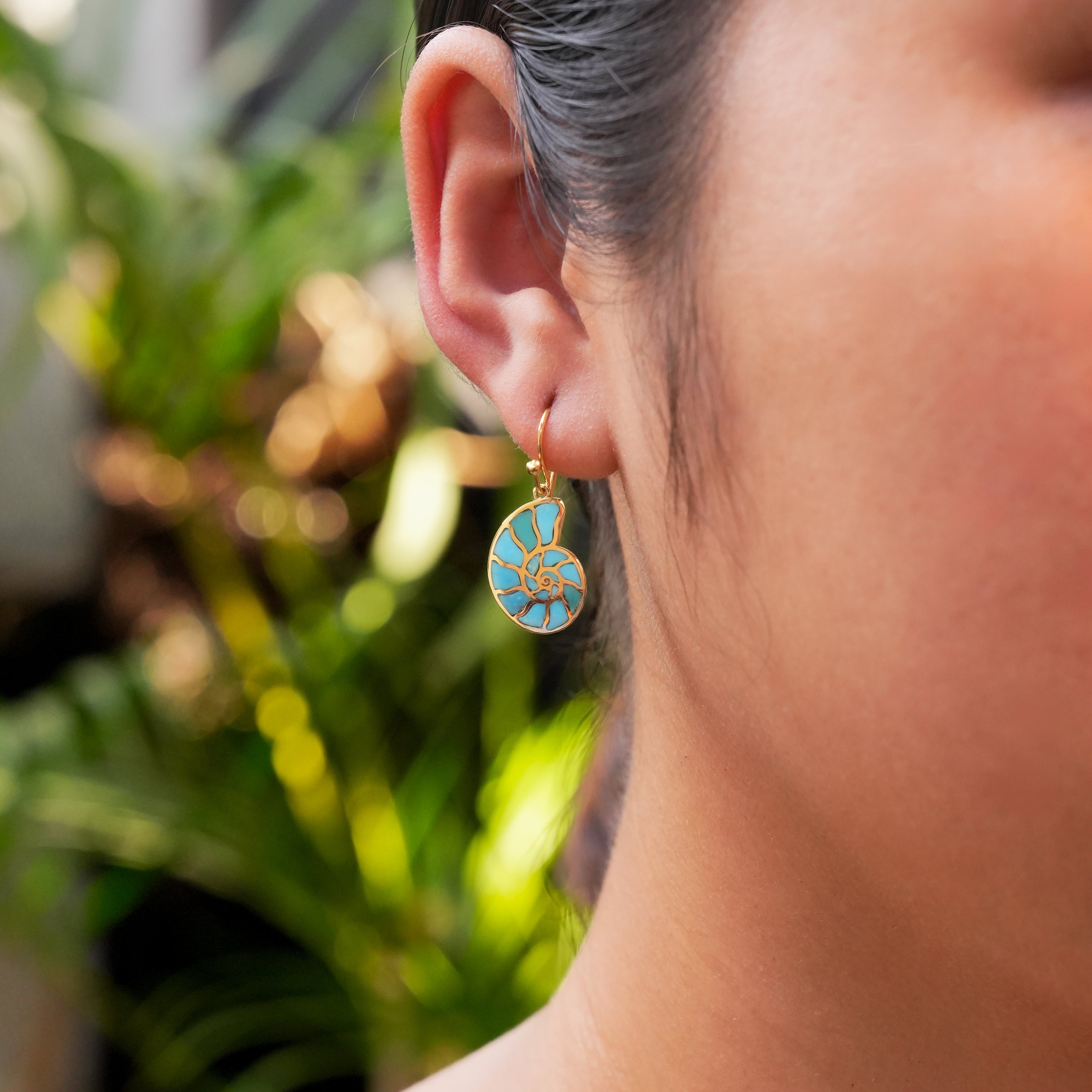 Starborn Nautilus Ammonite with Sleeping Beauty Turquoise Inlay Earrings