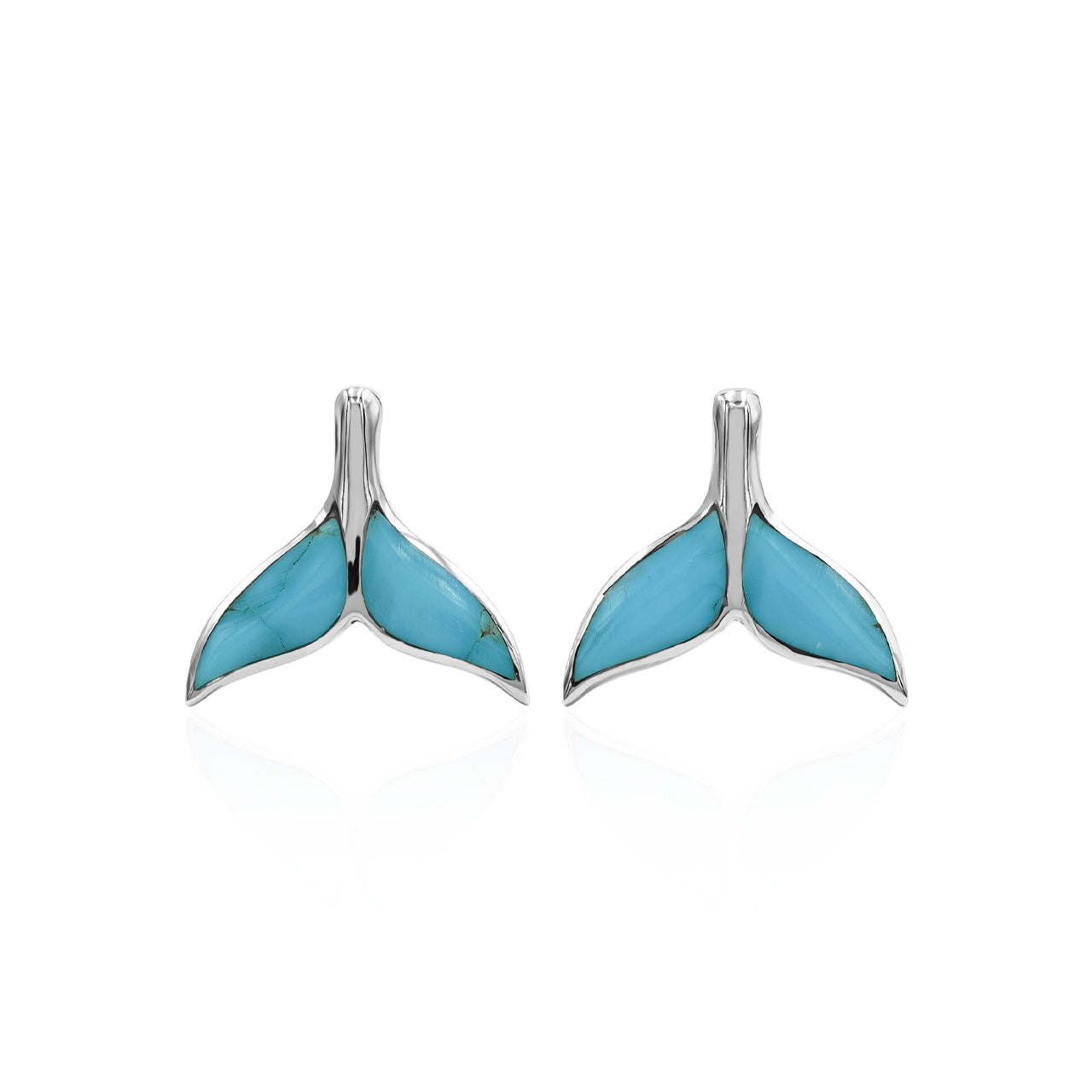 Starborn Whale Tail Gemstone Inlay Post Earrings in Sterling Silver - Extra Small