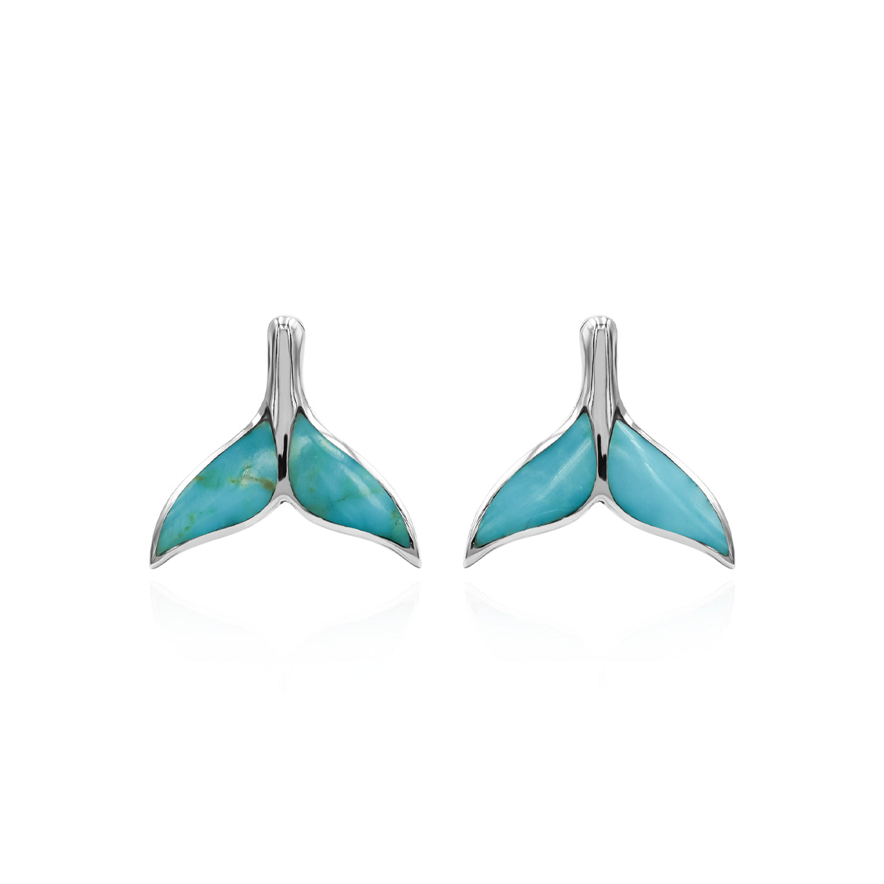 Starborn Whale Tail Gemstone Inlay Post Earrings in Sterling Silver - Extra Small