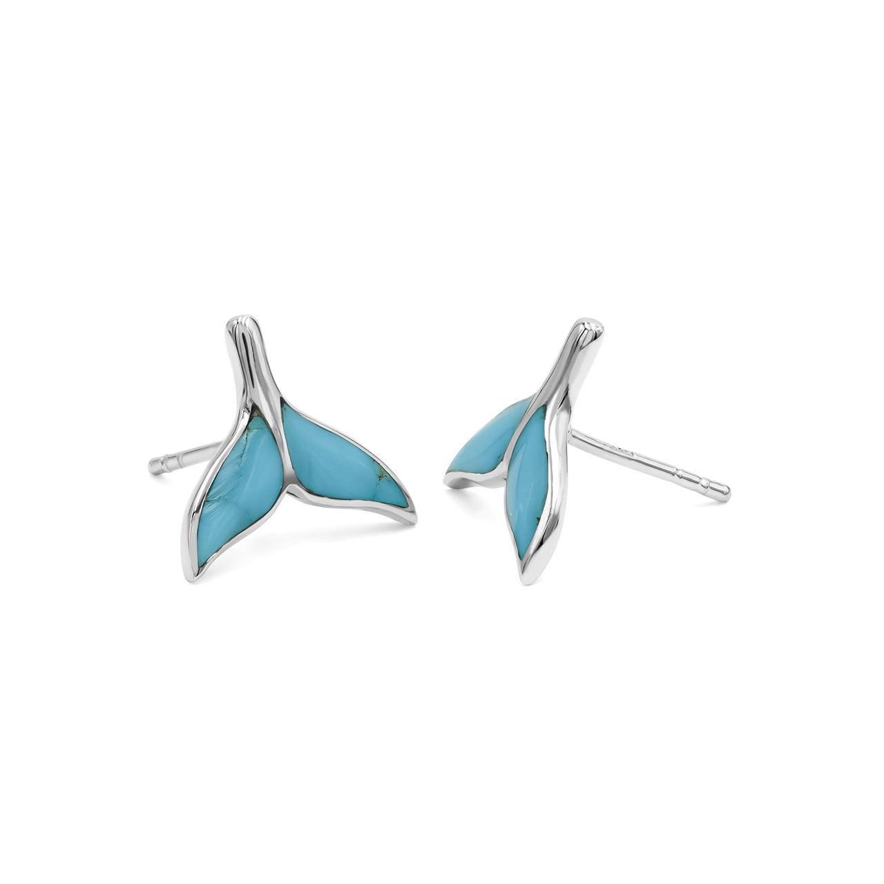 Starborn Whale Tail Gemstone Inlay Post Earrings in Sterling Silver - Extra Small