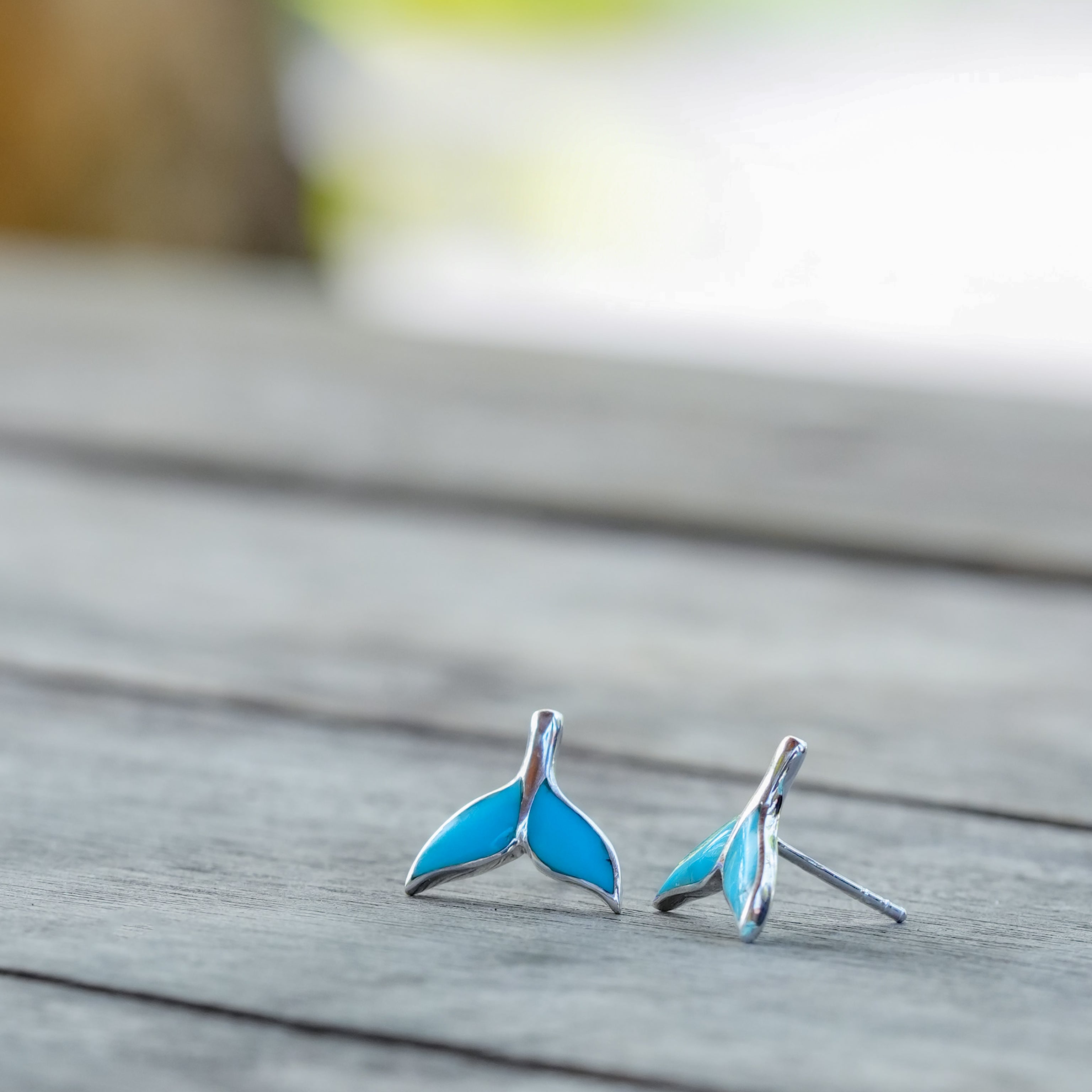Starborn Whale Tail Gemstone Inlay Post Earrings in Sterling Silver - Extra Small