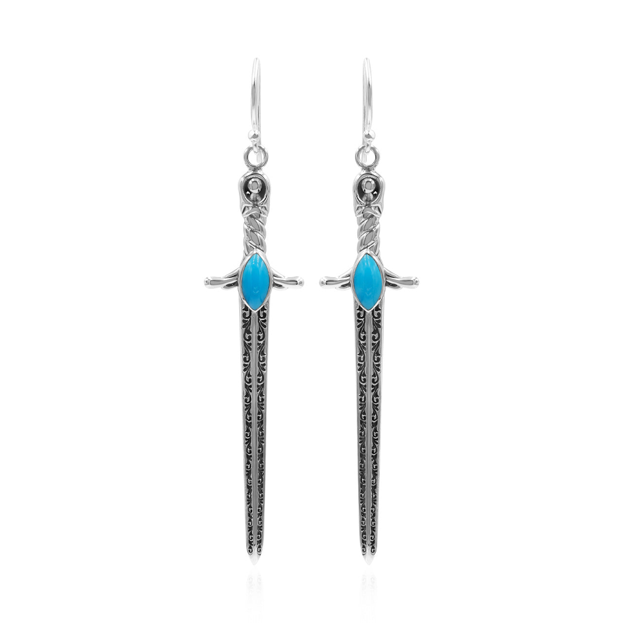 Starborn Sleeping Beauty Turquoise Sword Earrings in Sterling Silver