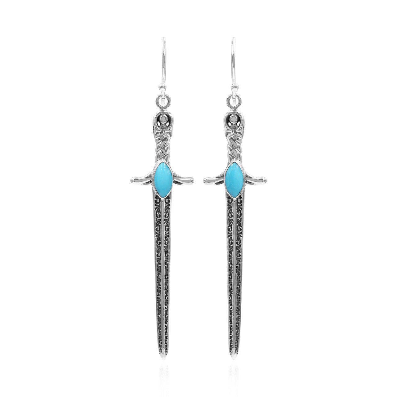 Starborn Sleeping Beauty Turquoise Sword Earrings in Sterling Silver