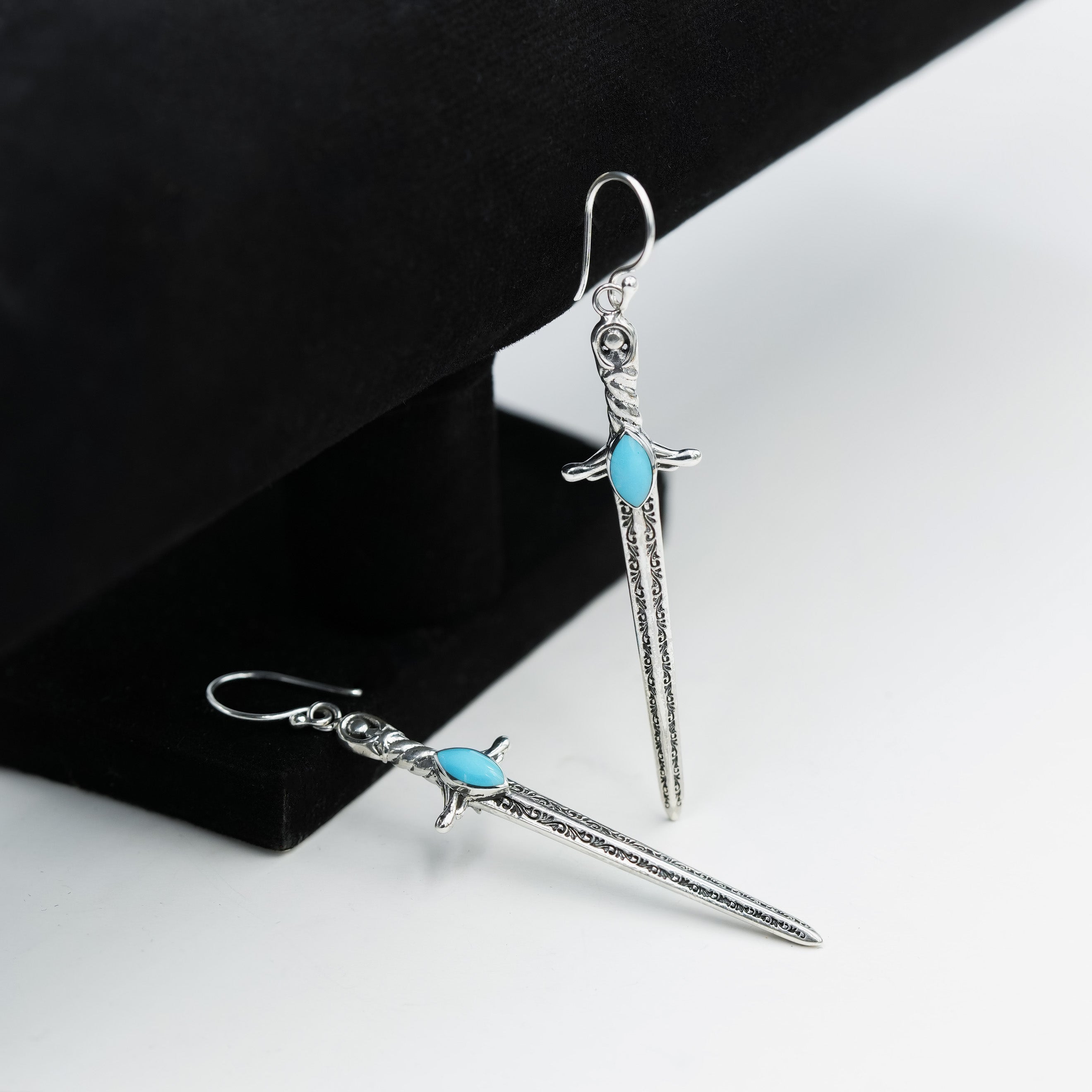 Starborn Sleeping Beauty Turquoise Sword Earrings in Sterling Silver