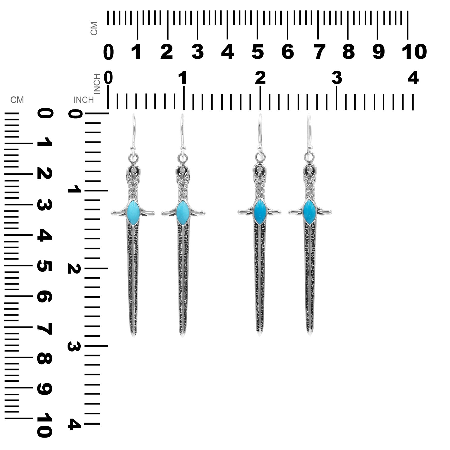 Starborn Sleeping Beauty Turquoise Sword Earrings in Sterling Silver