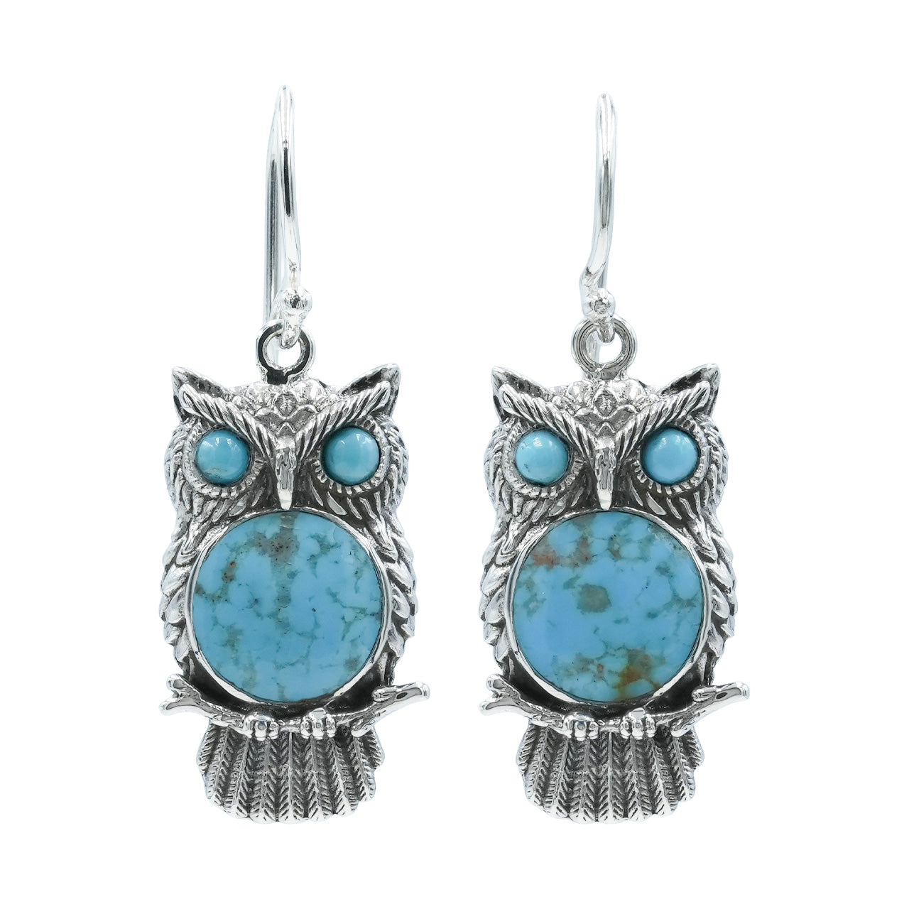 Starborn Turquoise Owl Dangle Earrings in Fine Sterling Silver
