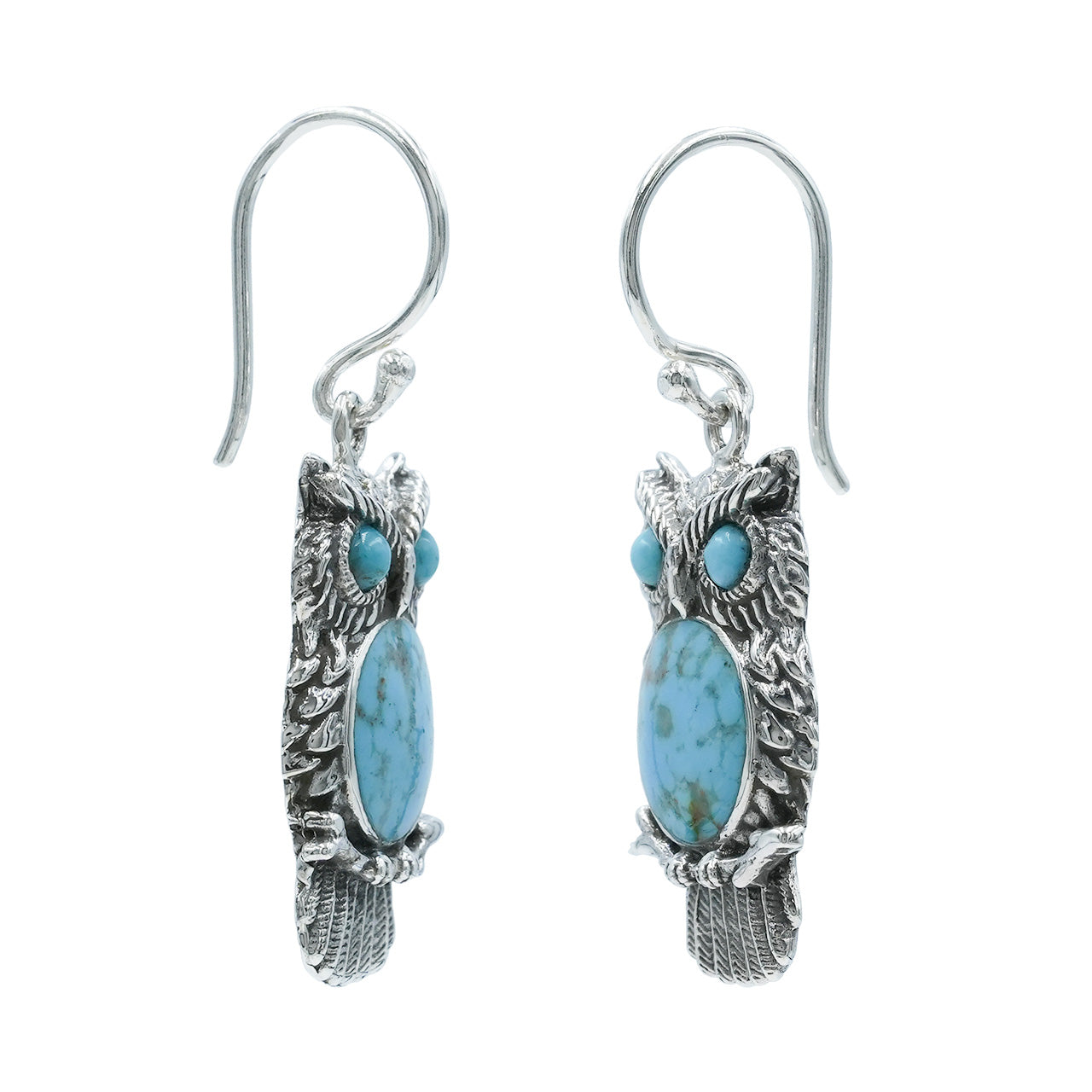 Starborn Turquoise Owl Dangle Earrings in Fine Sterling Silver