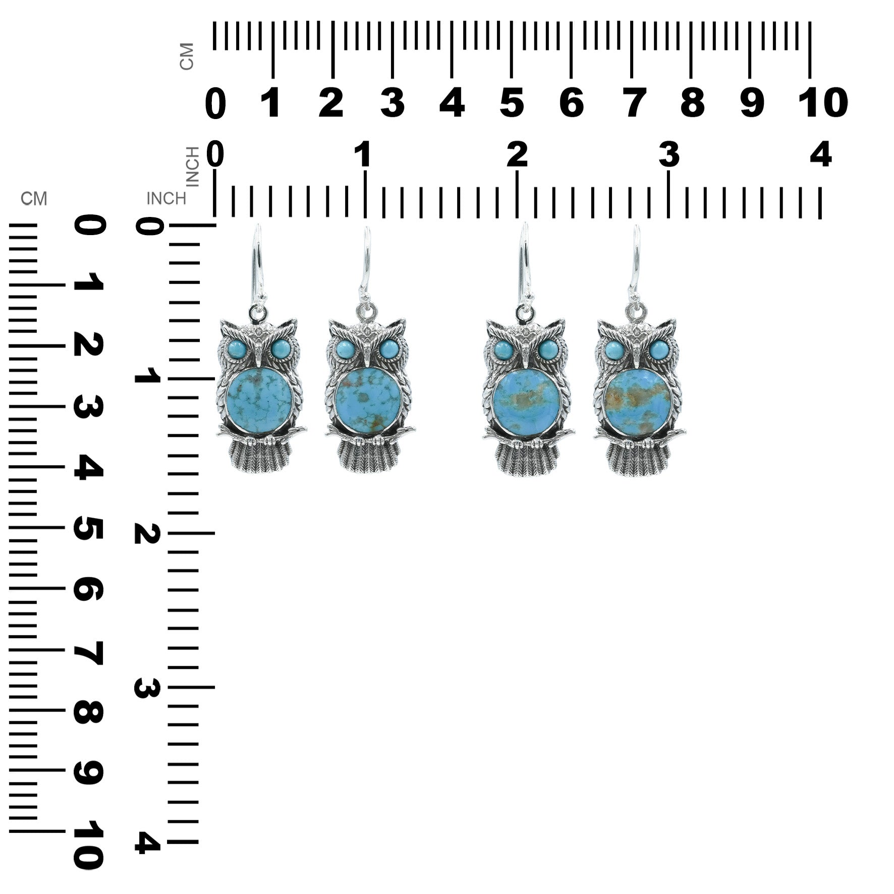 Starborn Turquoise Owl Dangle Earrings in Fine Sterling Silver