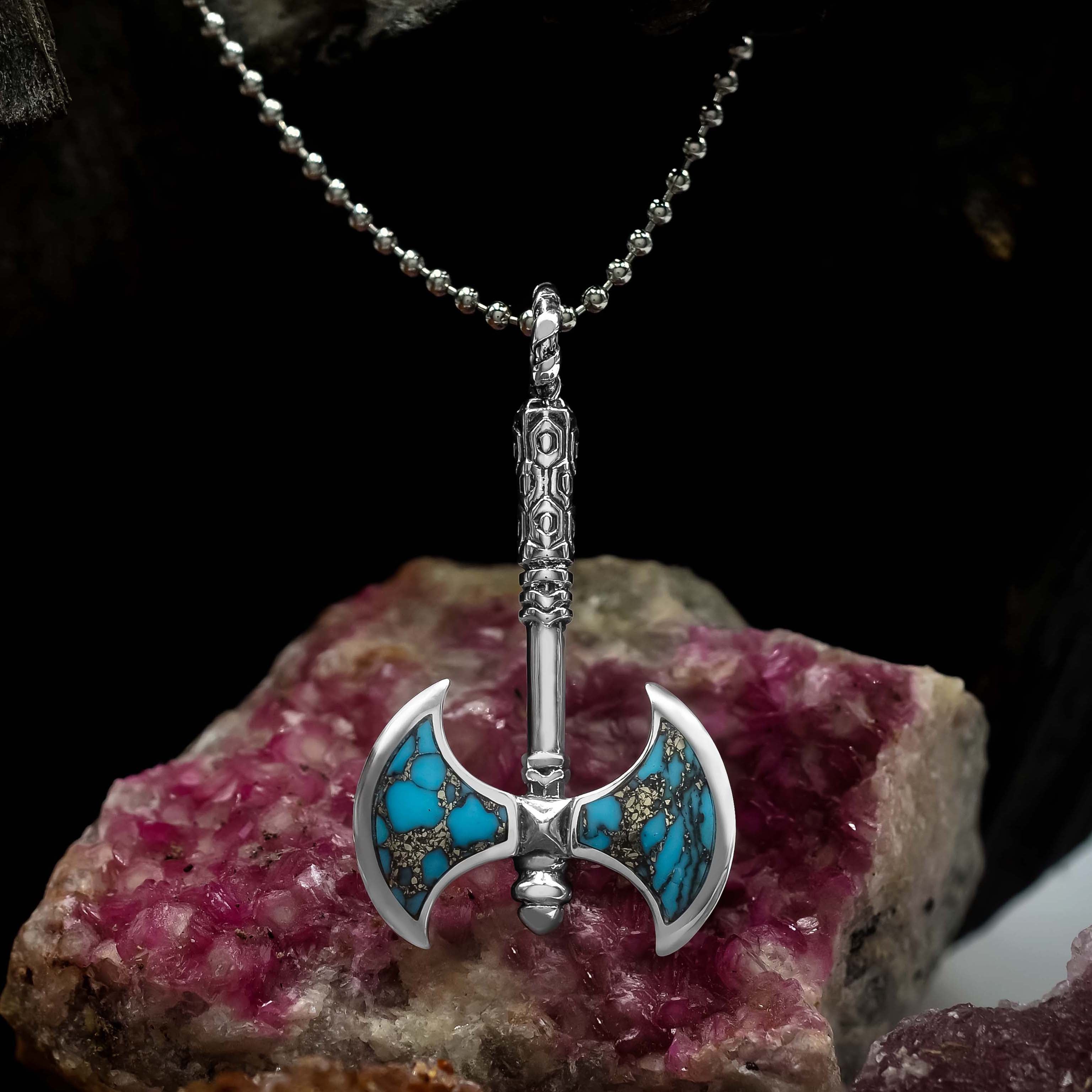 Starborn Gemstone Battle Axe Pendant in Sterling Silver