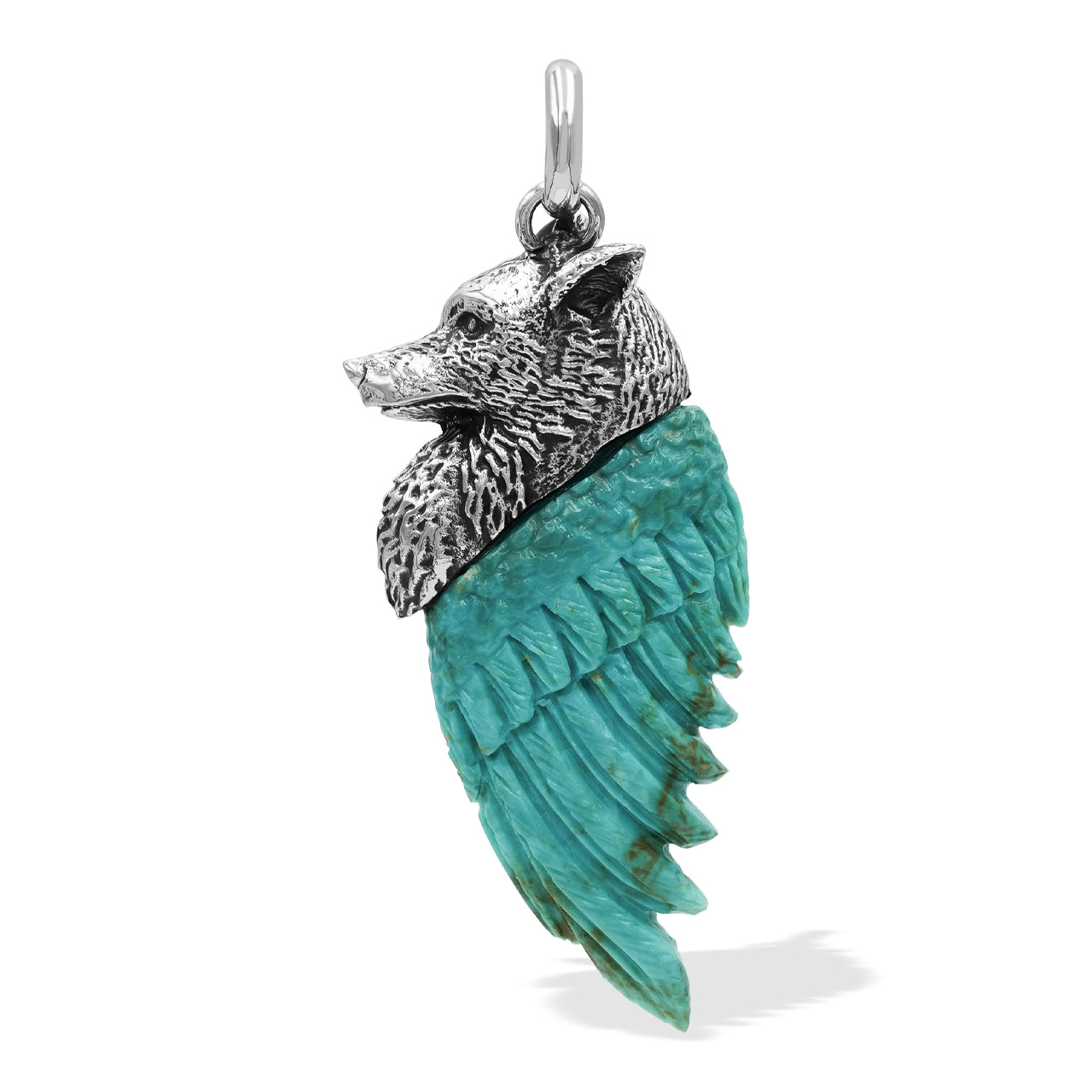 Starborn Carved Gemstones Winged Wolf Style Pendant in Sterling Silver