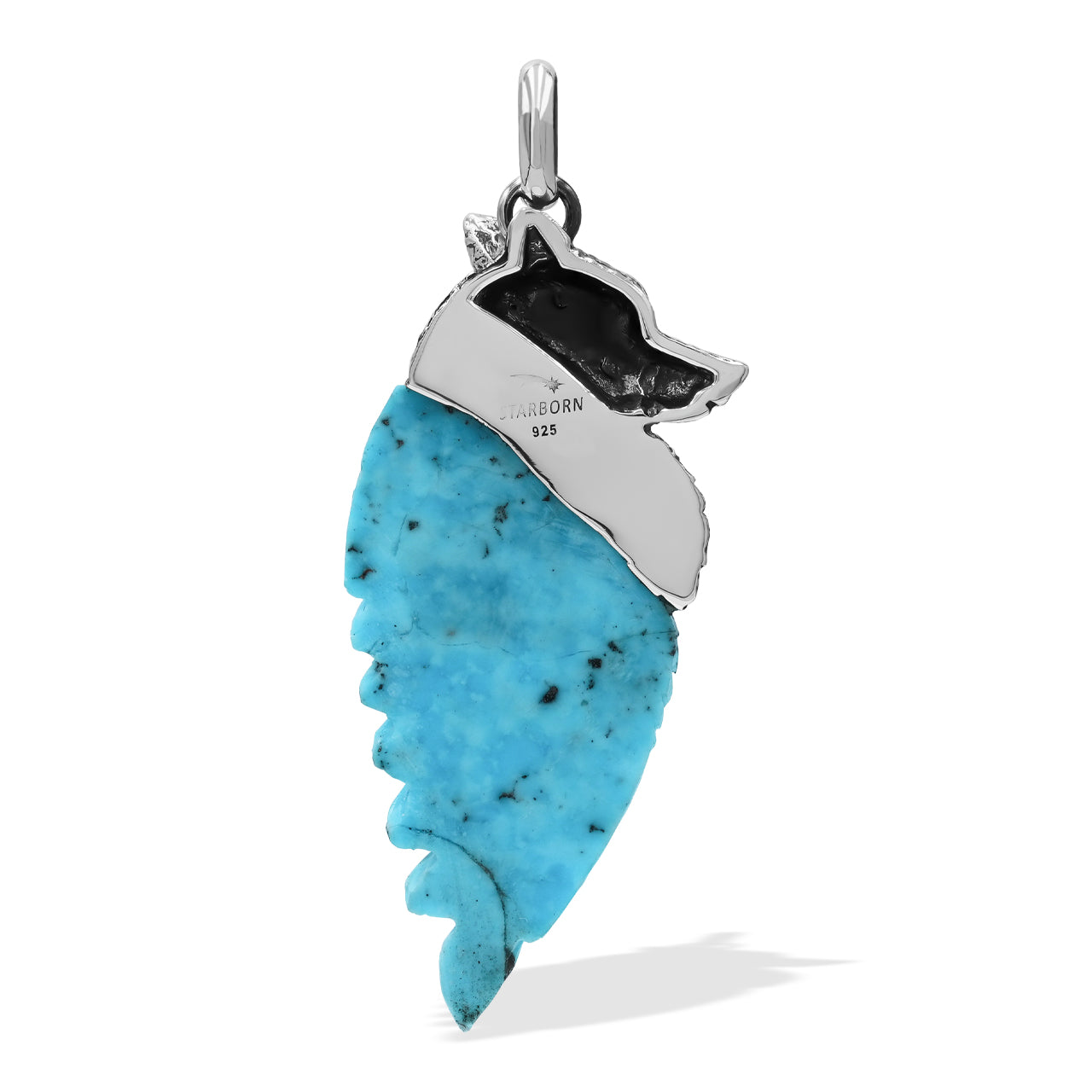 Starborn Carved Gemstones Winged Wolf Style Pendant in Sterling Silver
