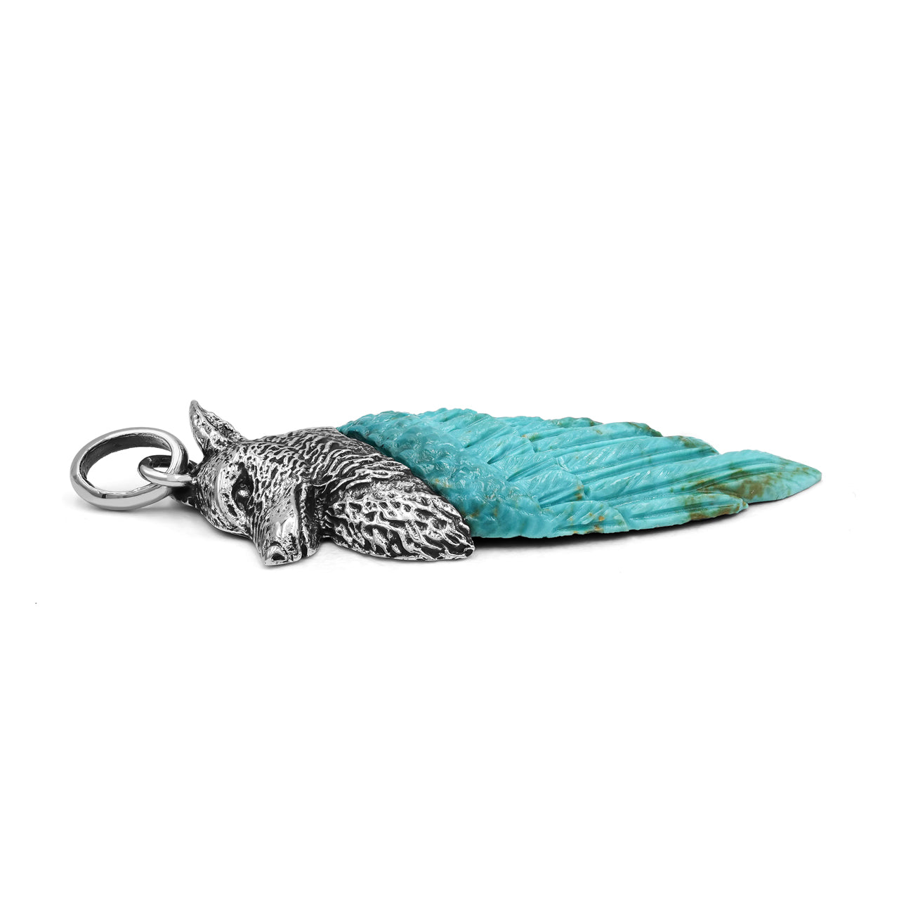 Starborn Carved Gemstones Winged Wolf Style Pendant in Sterling Silver