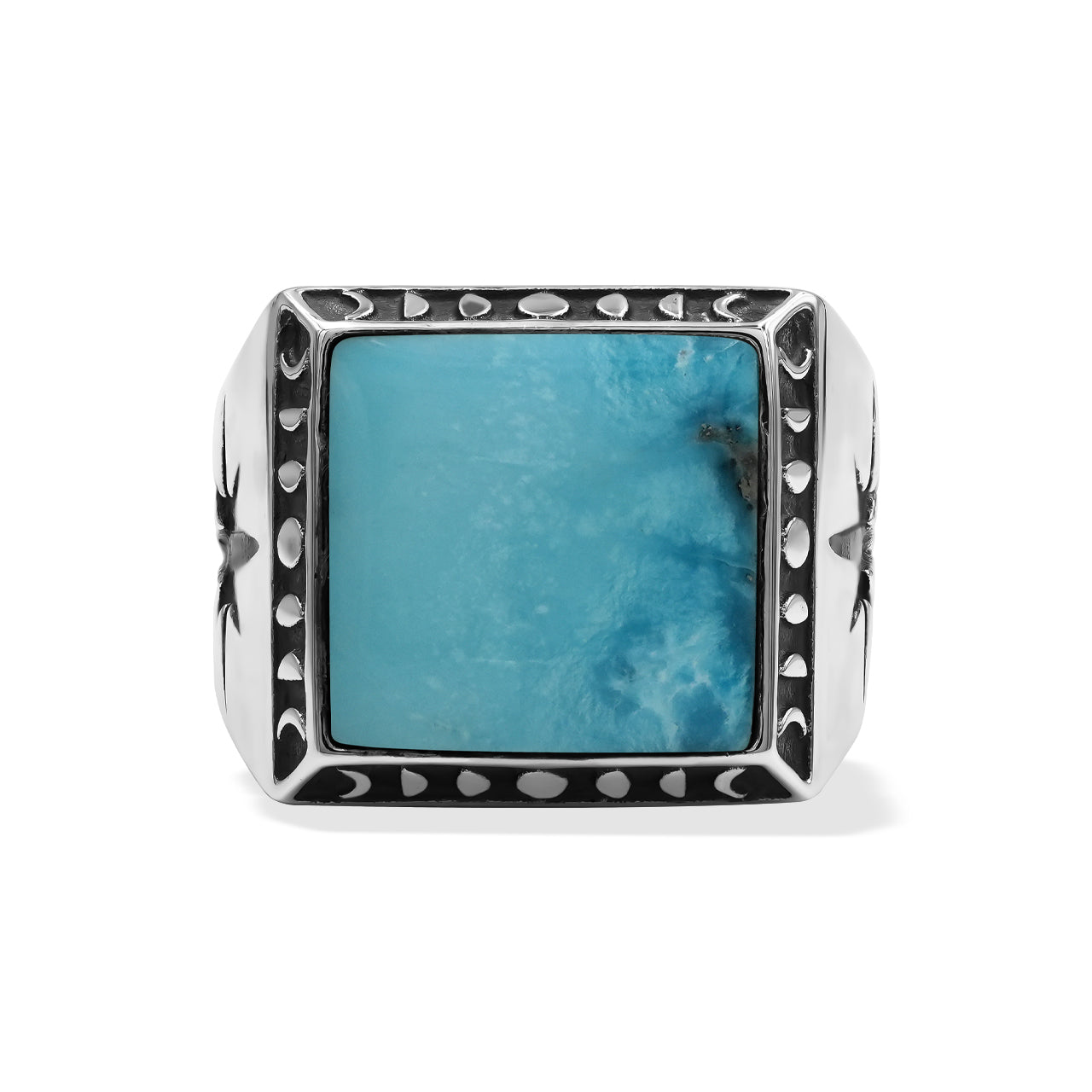 Starborn Persian Turquoise Square Men's Ring with Octagram in Sterling Silver