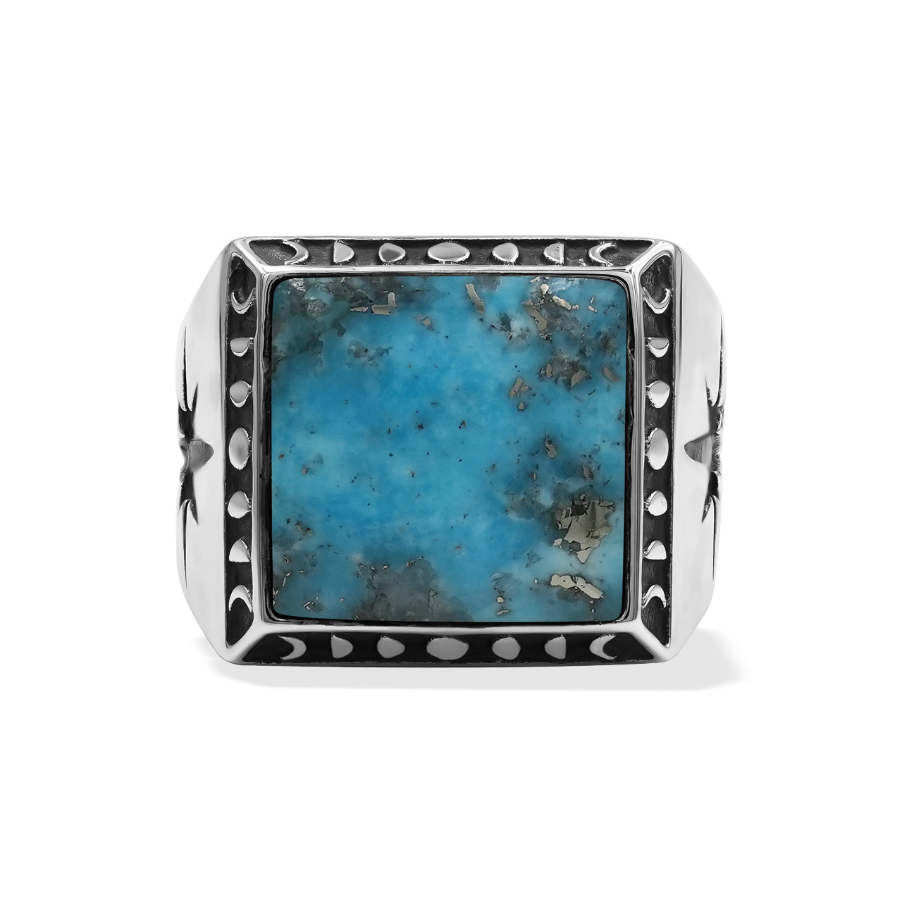 Starborn Persian Turquoise Square Men's Ring with Octagram in Sterling Silver