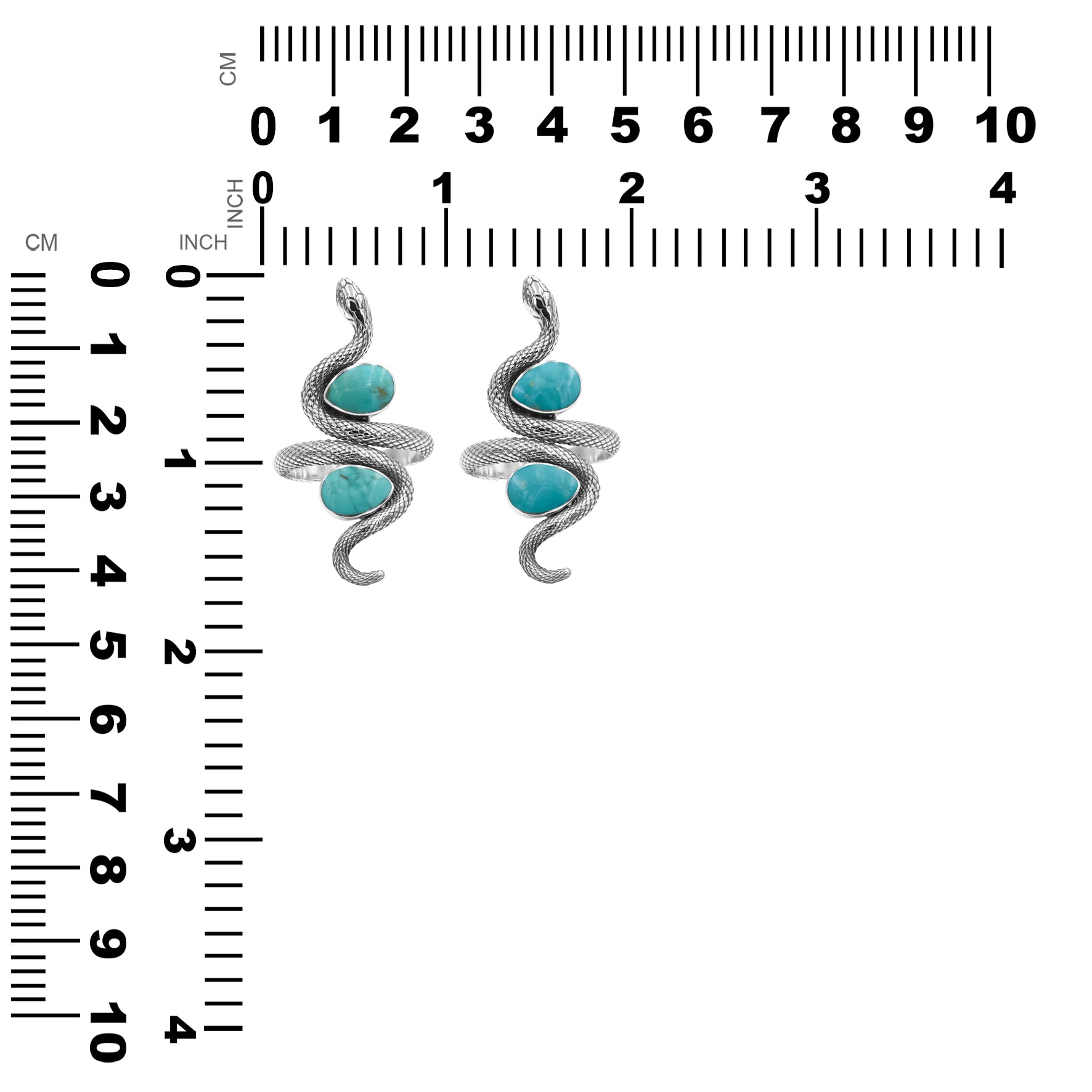 Starborn Coiled Snake Ring with Dual Turquoise in Sterling Silver