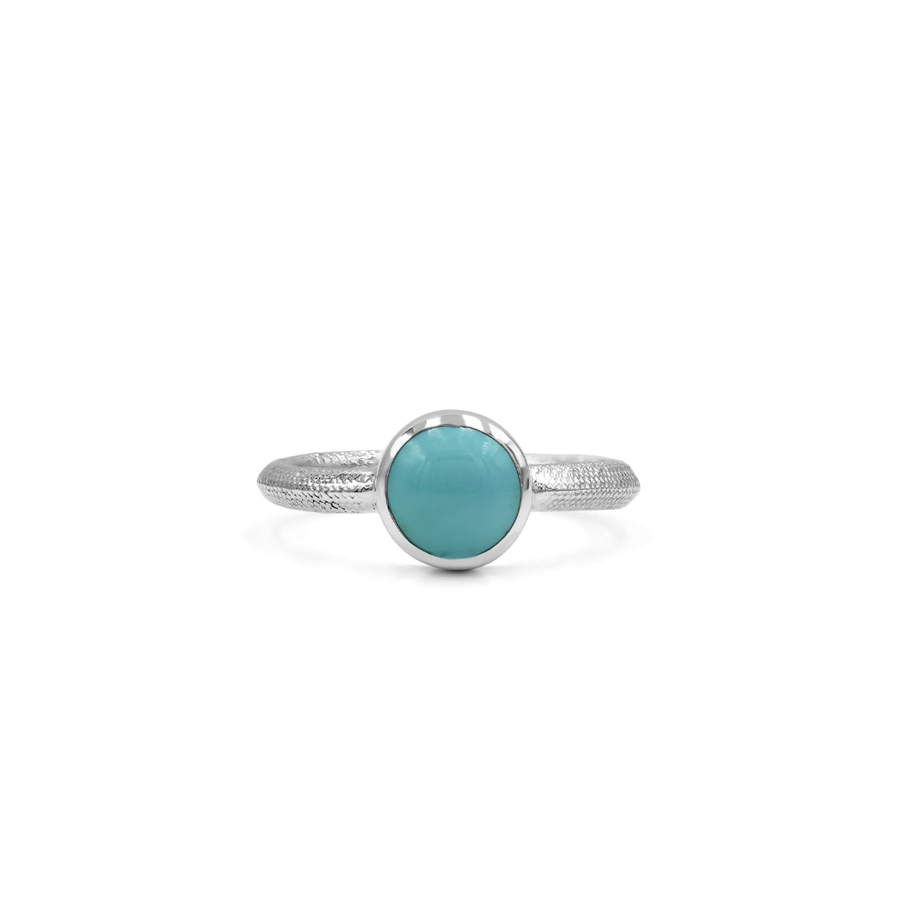 Starborn Ouroboros Ring with Polished Round Turquoise in Fine Sterling Silver