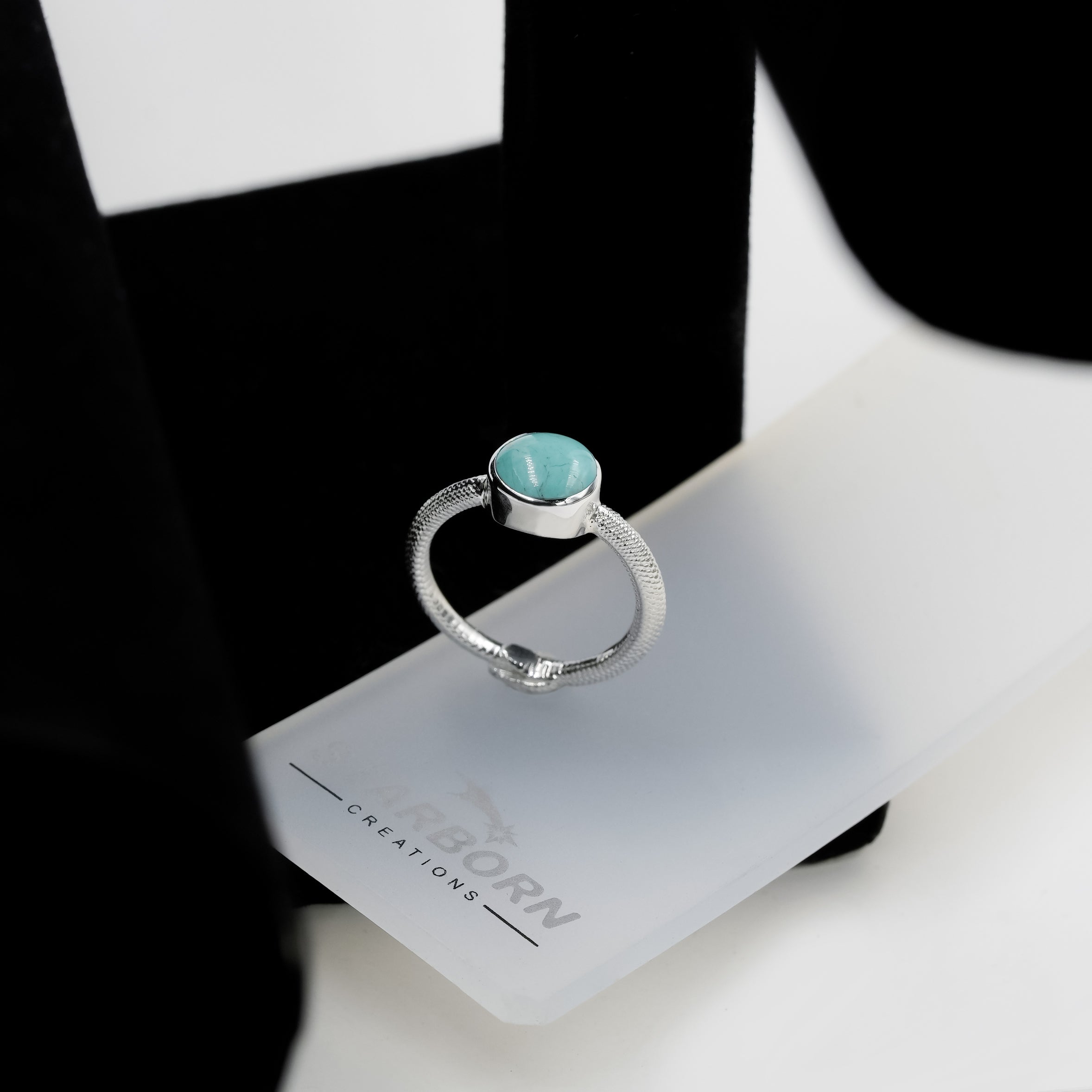 Starborn Ouroboros Ring with Polished Round Turquoise in Fine Sterling Silver