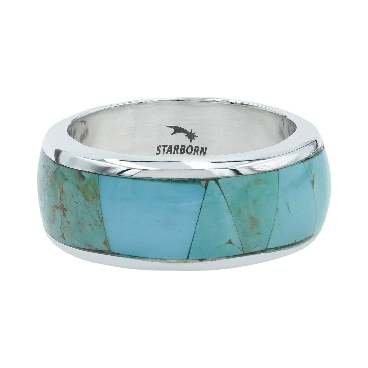 Starborn Turquoise Inlay Channel Style Ring in Fine Sterling Silver