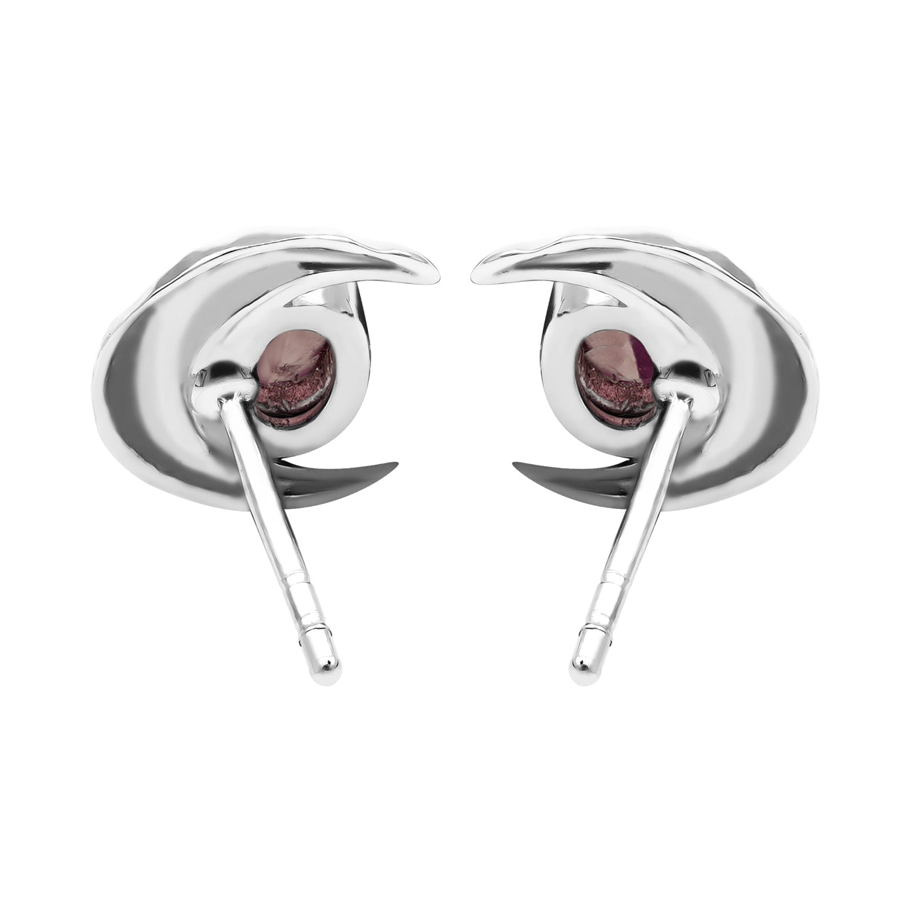 Starborn Tourmaline 6mm Oval Cabochon Post Style Earrings with Hammered Crescent Accent in Sterling Silver