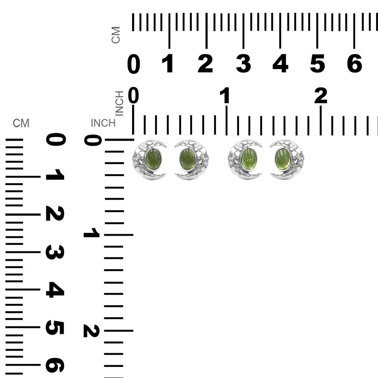 Starborn Tourmaline 6mm Oval Cabochon Post Style Earrings with Hammered Crescent Accent in Sterling Silver