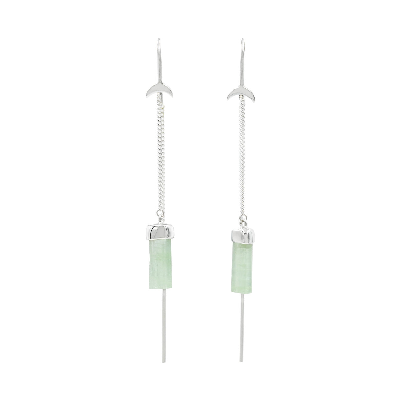 Starborn Tourmaline Crystal Threader Earrings with Crescent Moon Accents in Sterling Silver