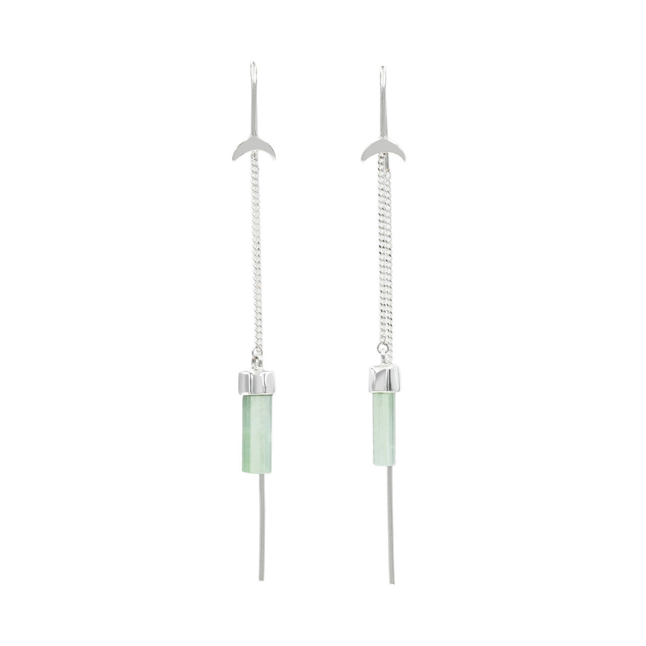 Starborn Tourmaline Crystal Threader Earrings with Crescent Moon Accents in Sterling Silver