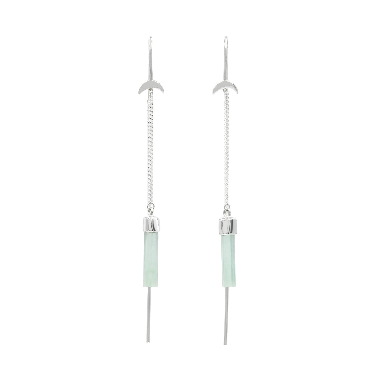 Starborn Tourmaline Crystal Threader Earrings with Crescent Moon Accents in Sterling Silver