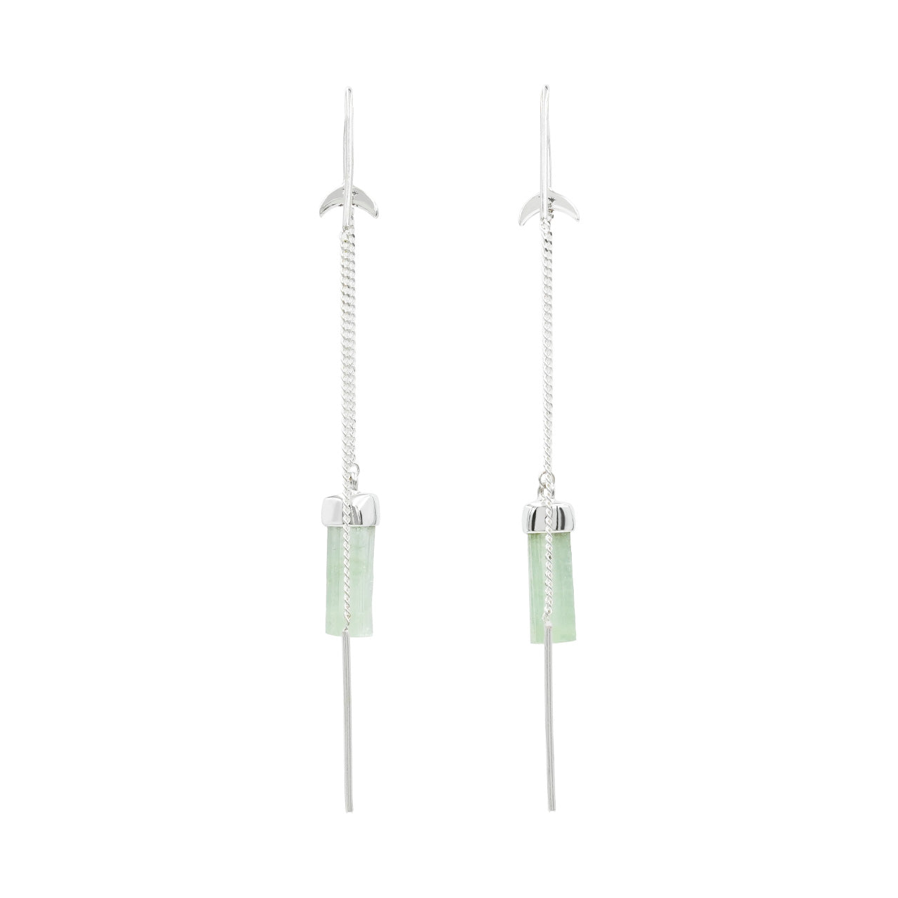 Starborn Tourmaline Crystal Threader Earrings with Crescent Moon Accents in Sterling Silver