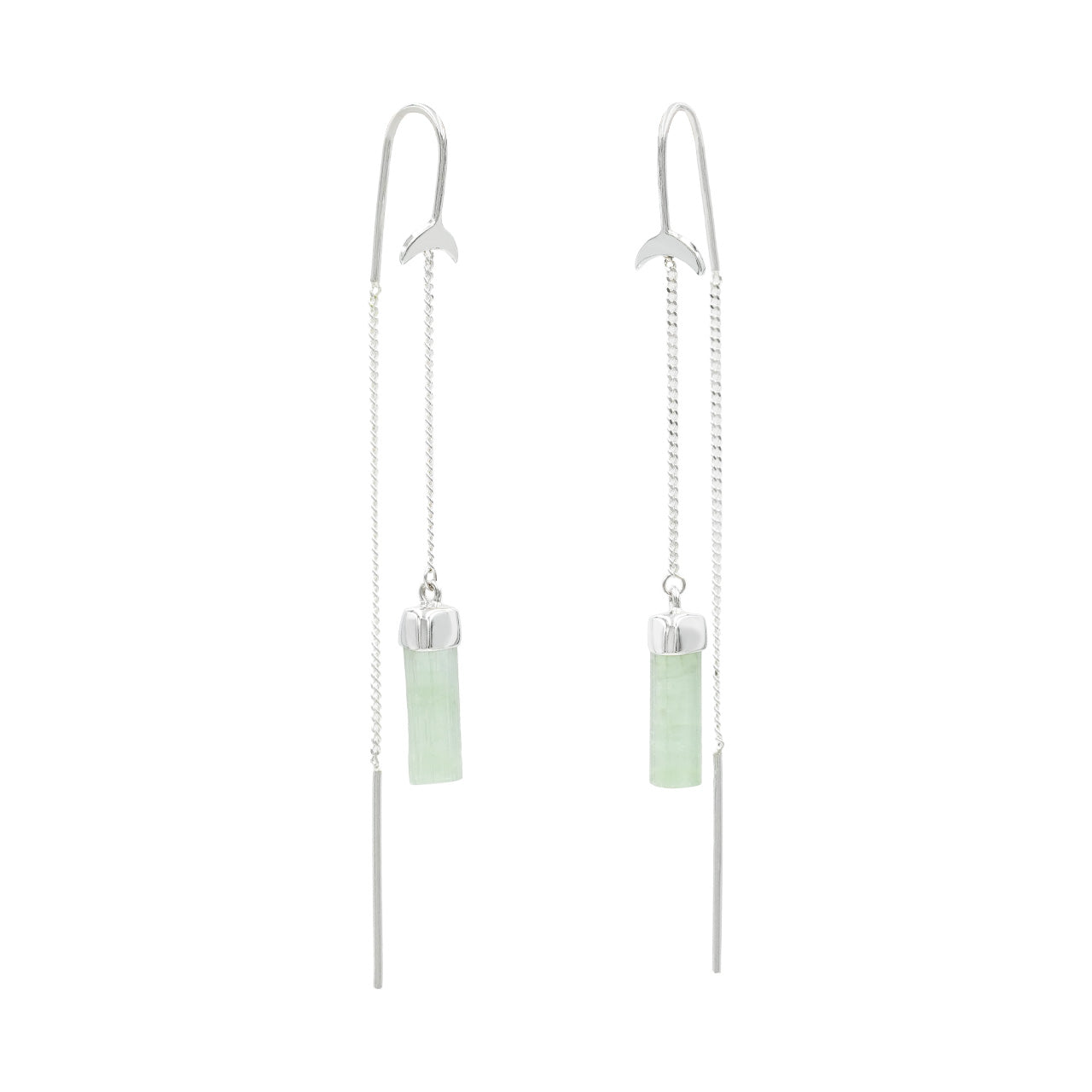 Starborn Tourmaline Crystal Threader Earrings with Crescent Moon Accents in Sterling Silver
