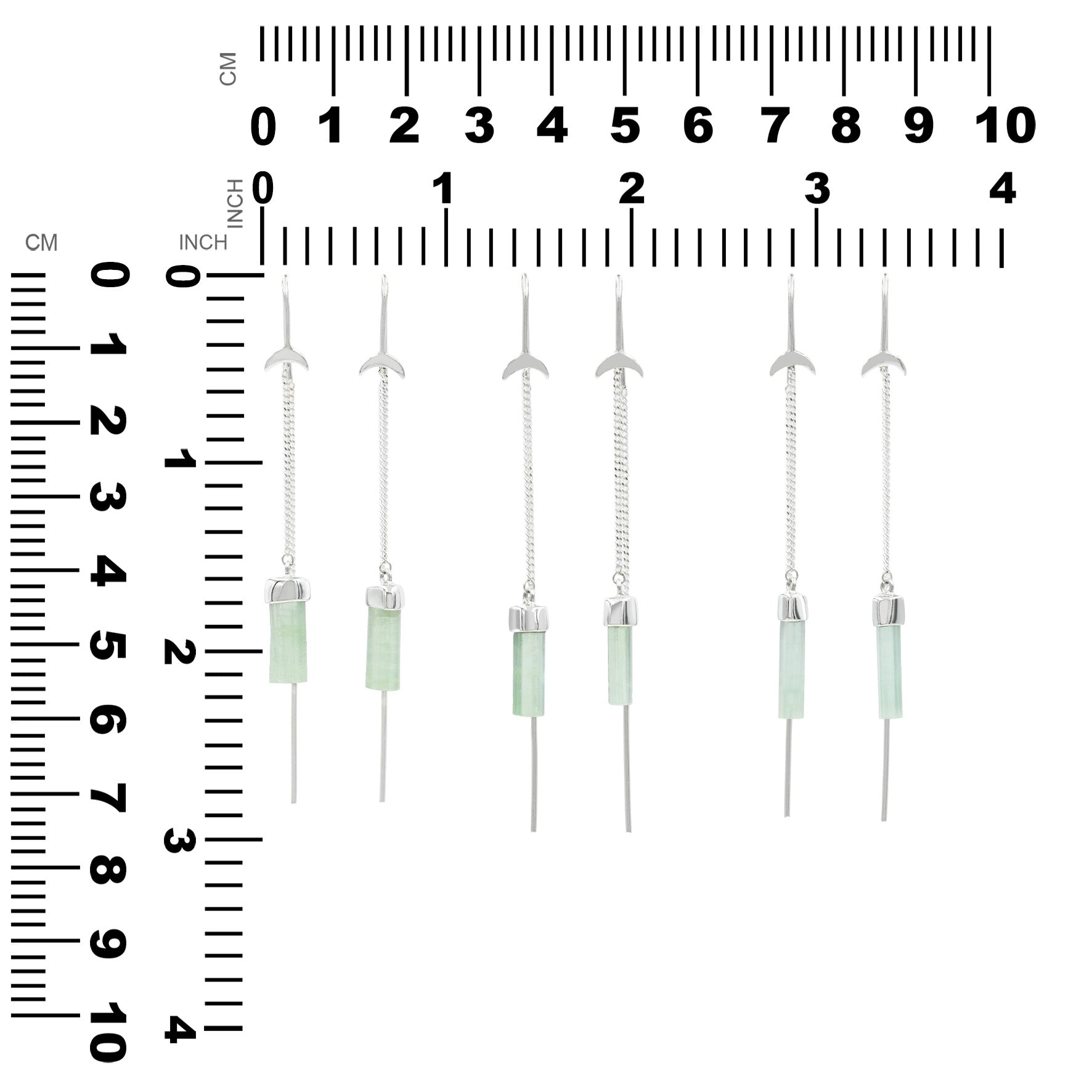 Starborn Tourmaline Crystal Threader Earrings with Crescent Moon Accents in Sterling Silver