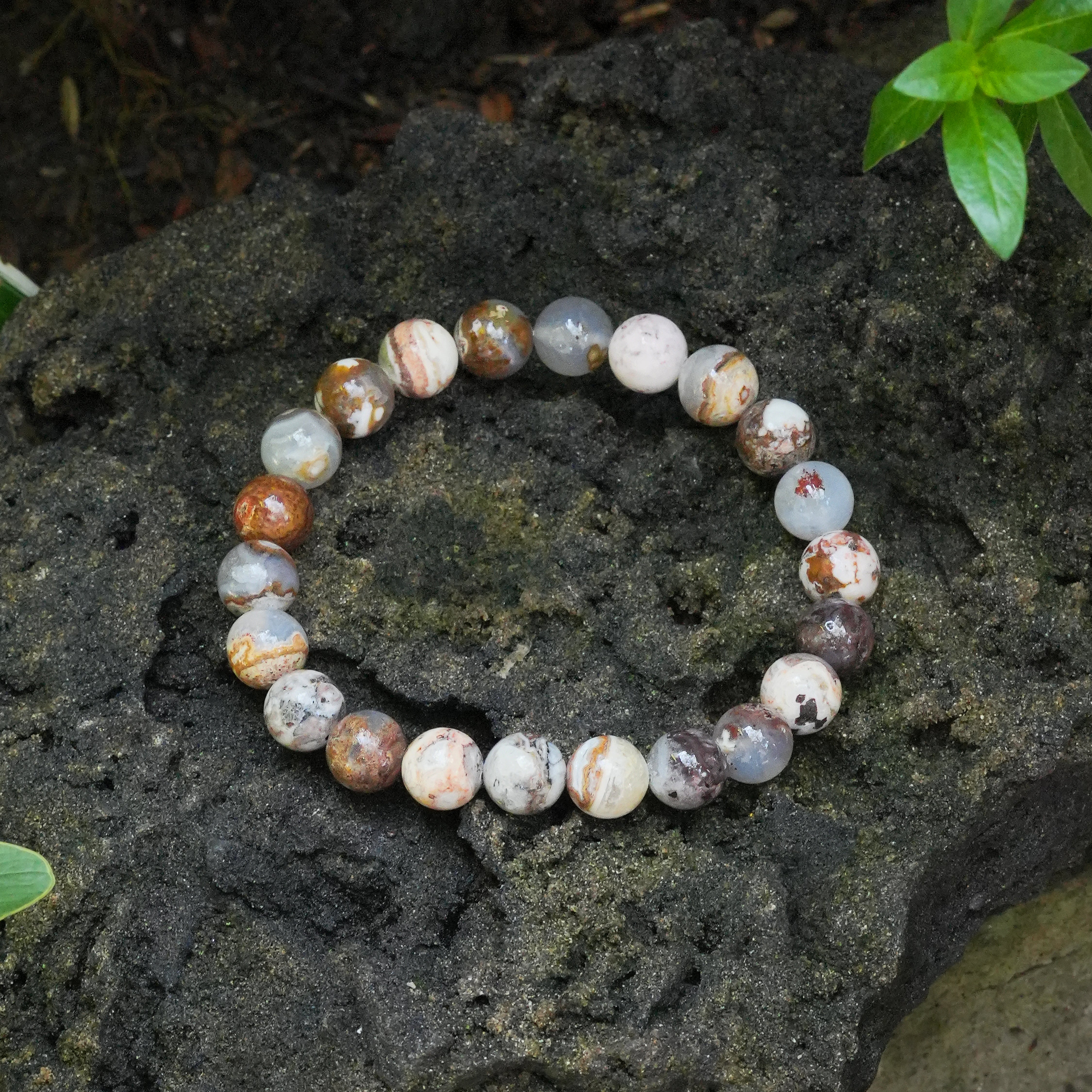 Pulsera elástica de cuentas de ágata Starborn Arizona Verde Valley