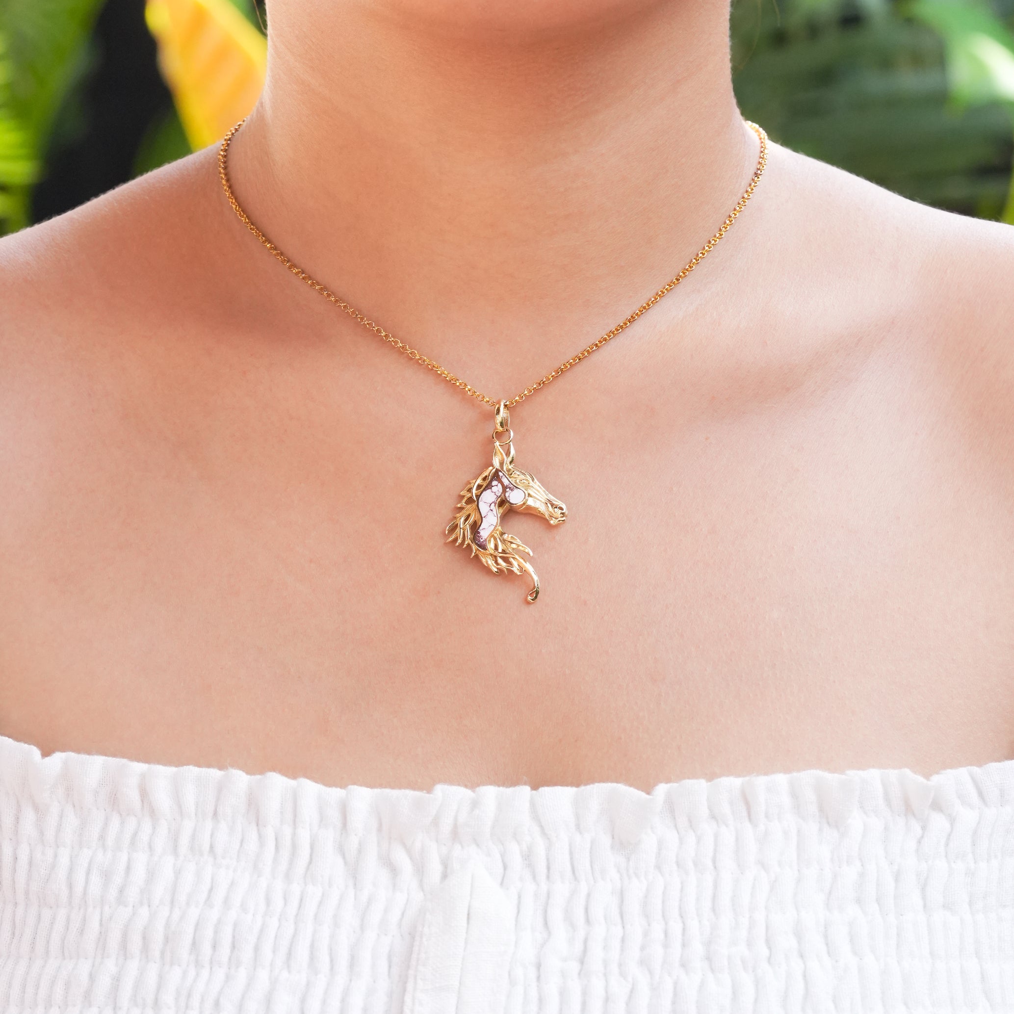 Starborn Horse Head Pendant with Wild Horse Inlay in Sterling Silver