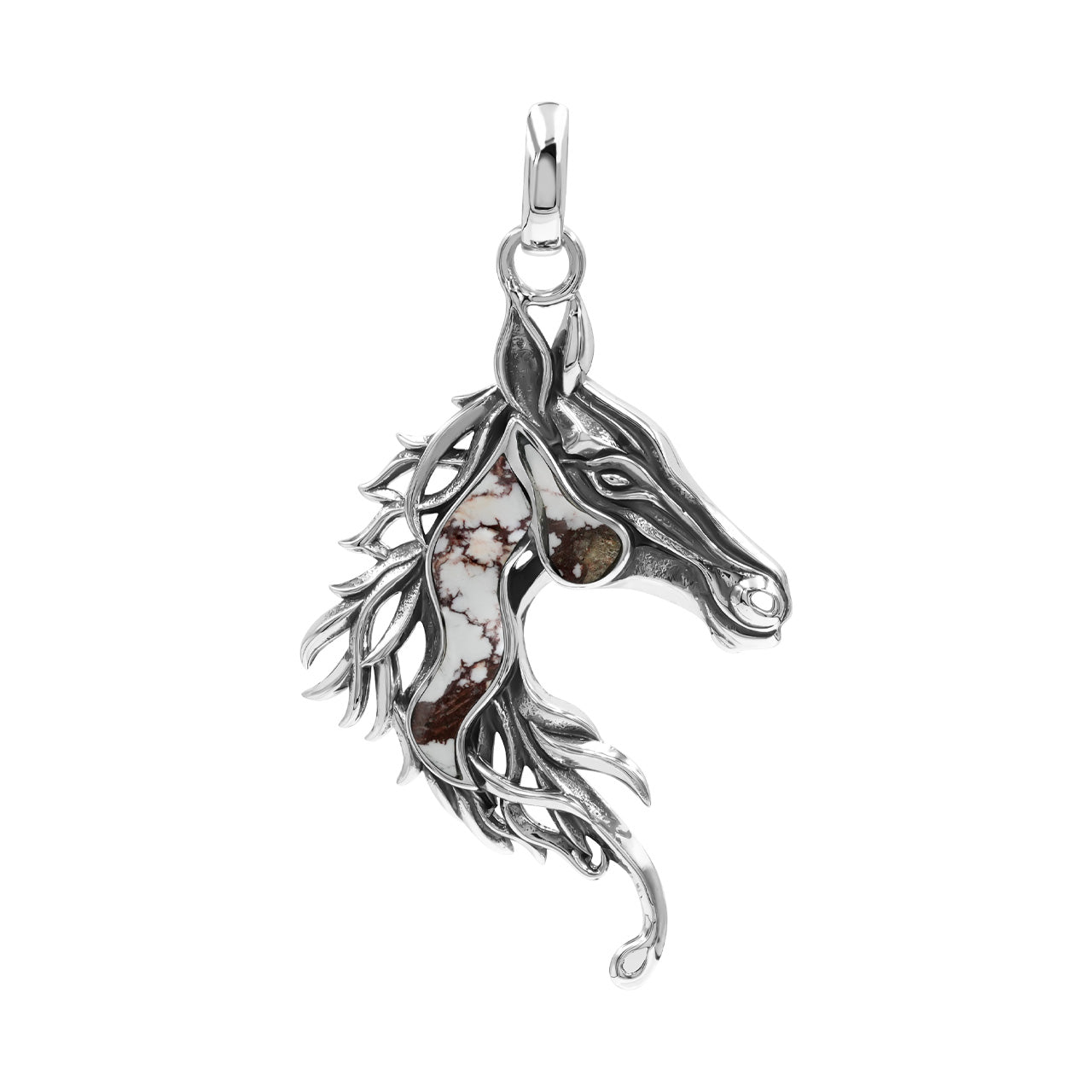 Starborn Horse Head Pendant with Wild Horse Inlay in Sterling Silver