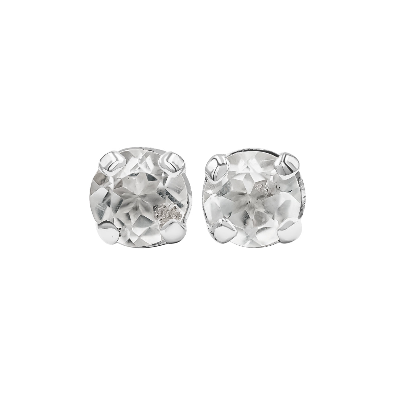 Starborn Round Faceted White Topaz Post Style Earrings in Sterling Silver