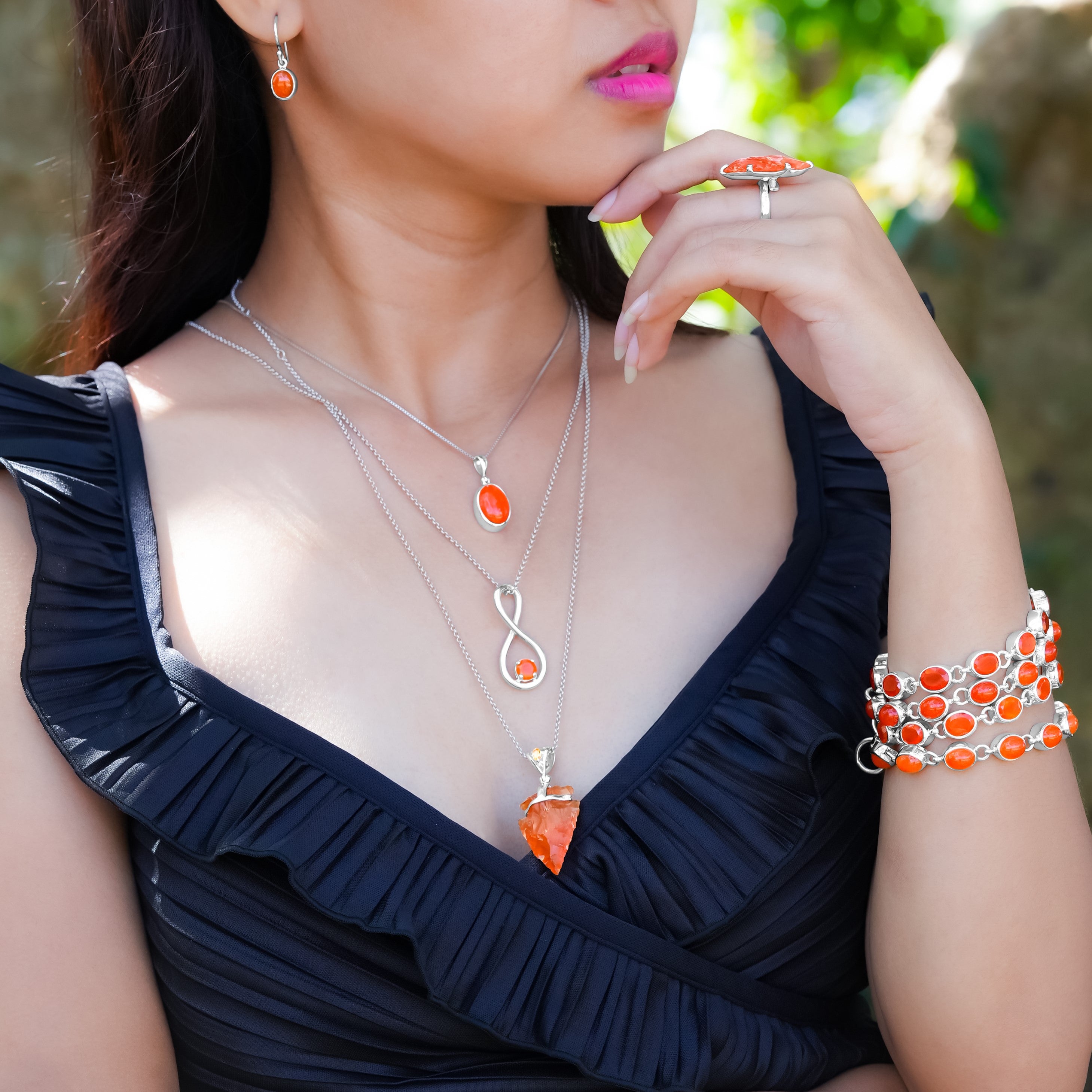 Starborn Captivating Carnelian Oval Pendant in Sterling Silver - Large